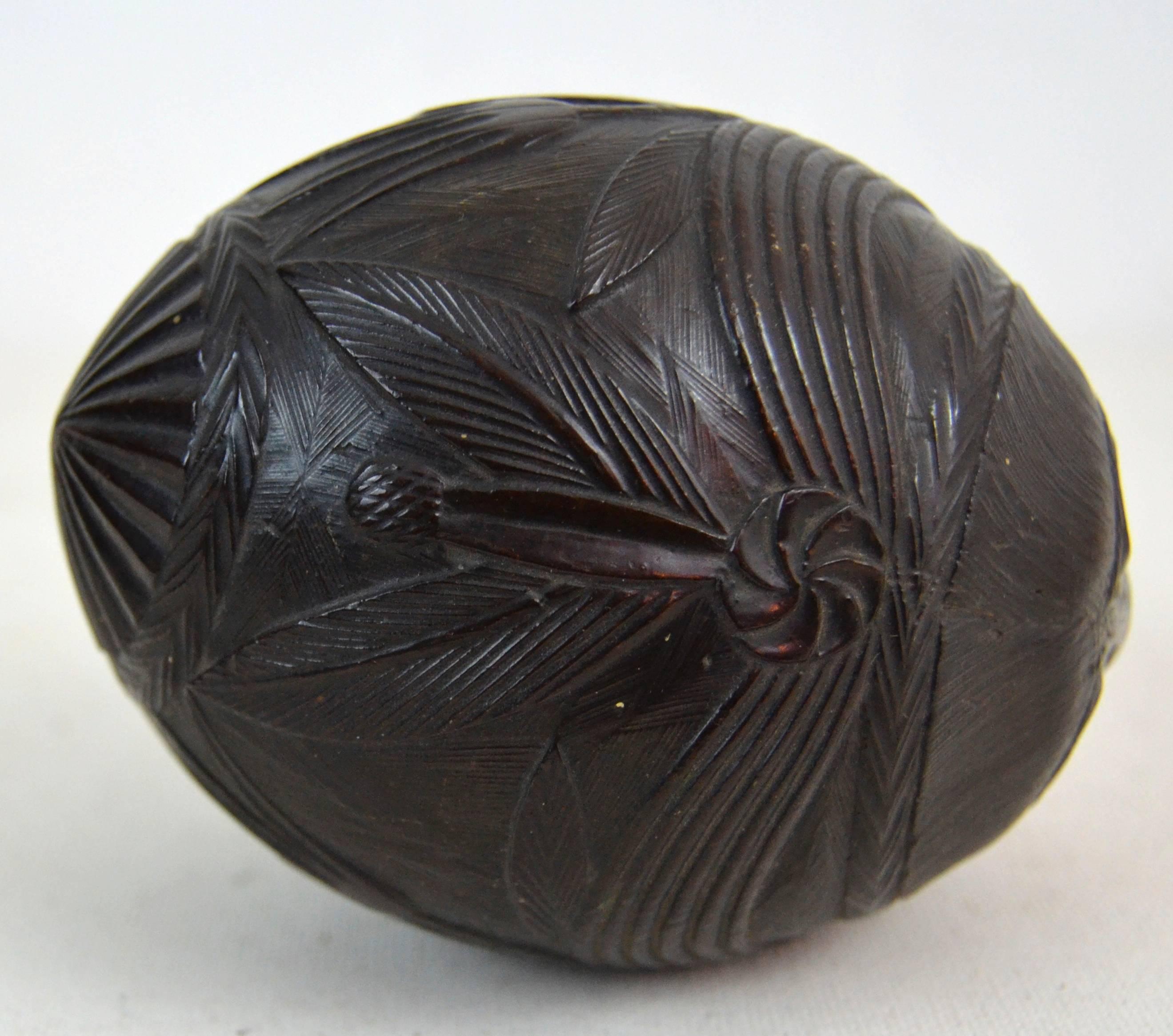 Mexican Carved Coconut Bank In Excellent Condition For Sale In North Egremont, MA