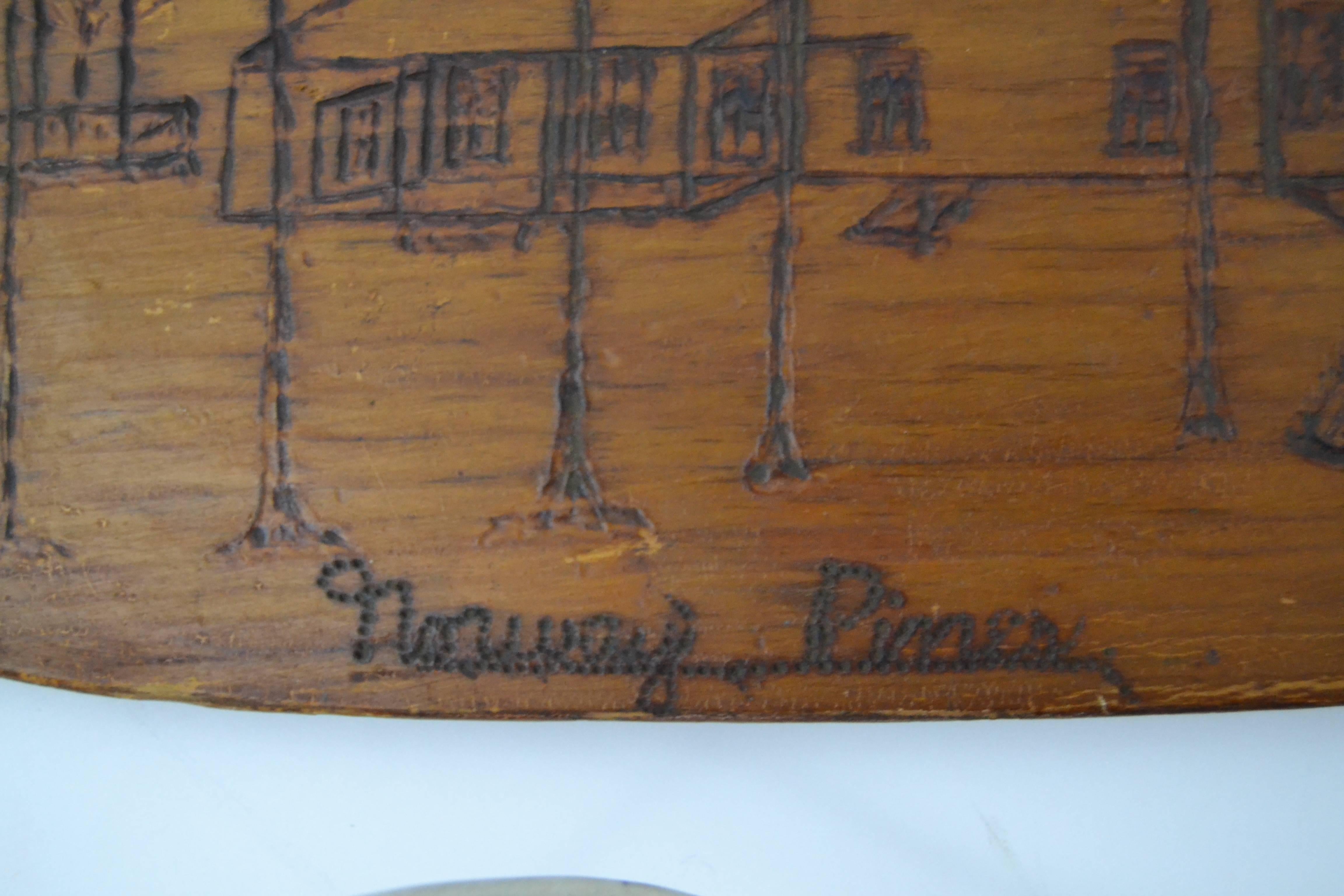 Wood Canoe Paddle with Image of Identified State of Maine Rustic Lodge For Sale