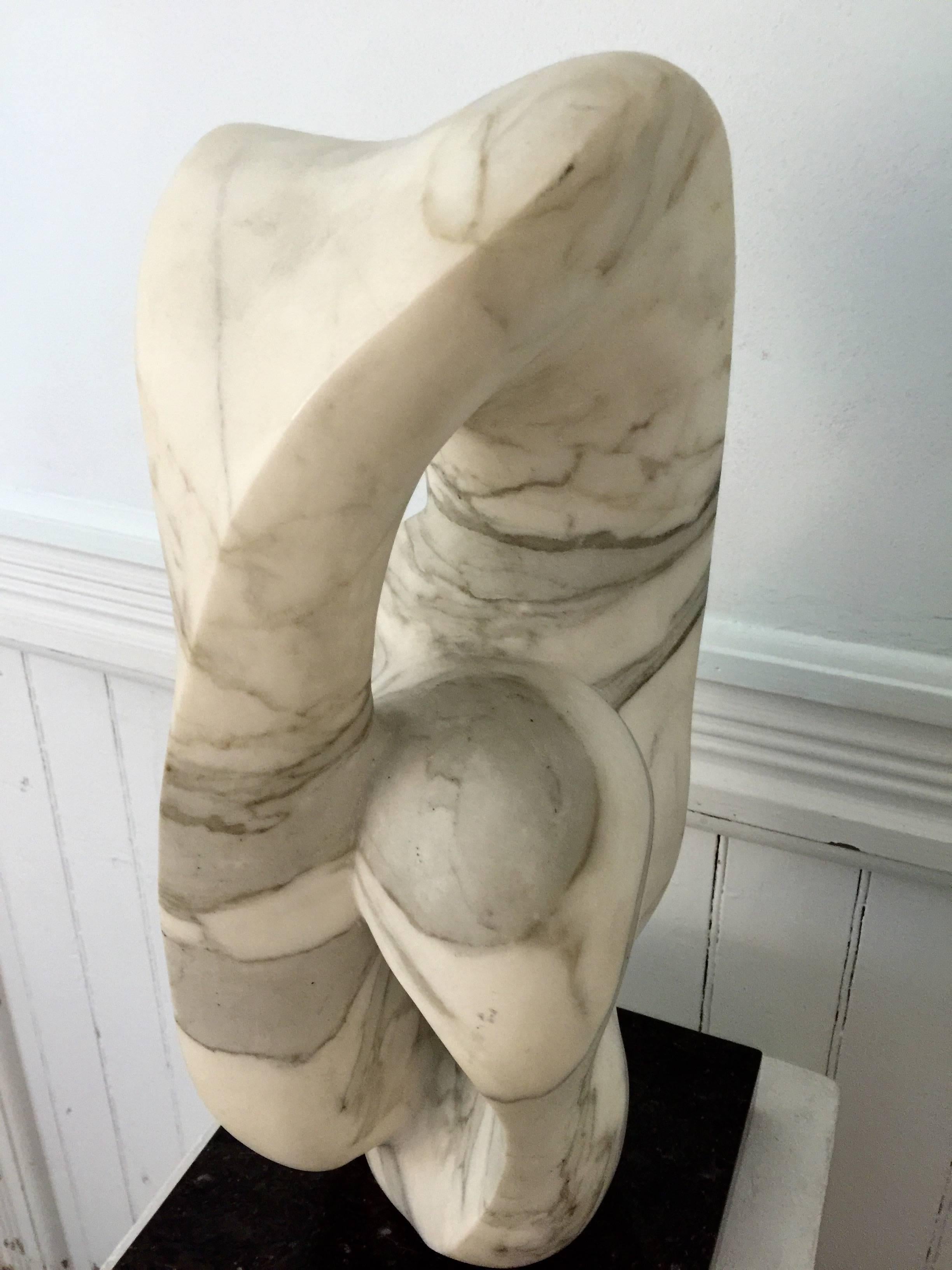 Modern Abstract Marble Sculpture on Black Marble Base For Sale