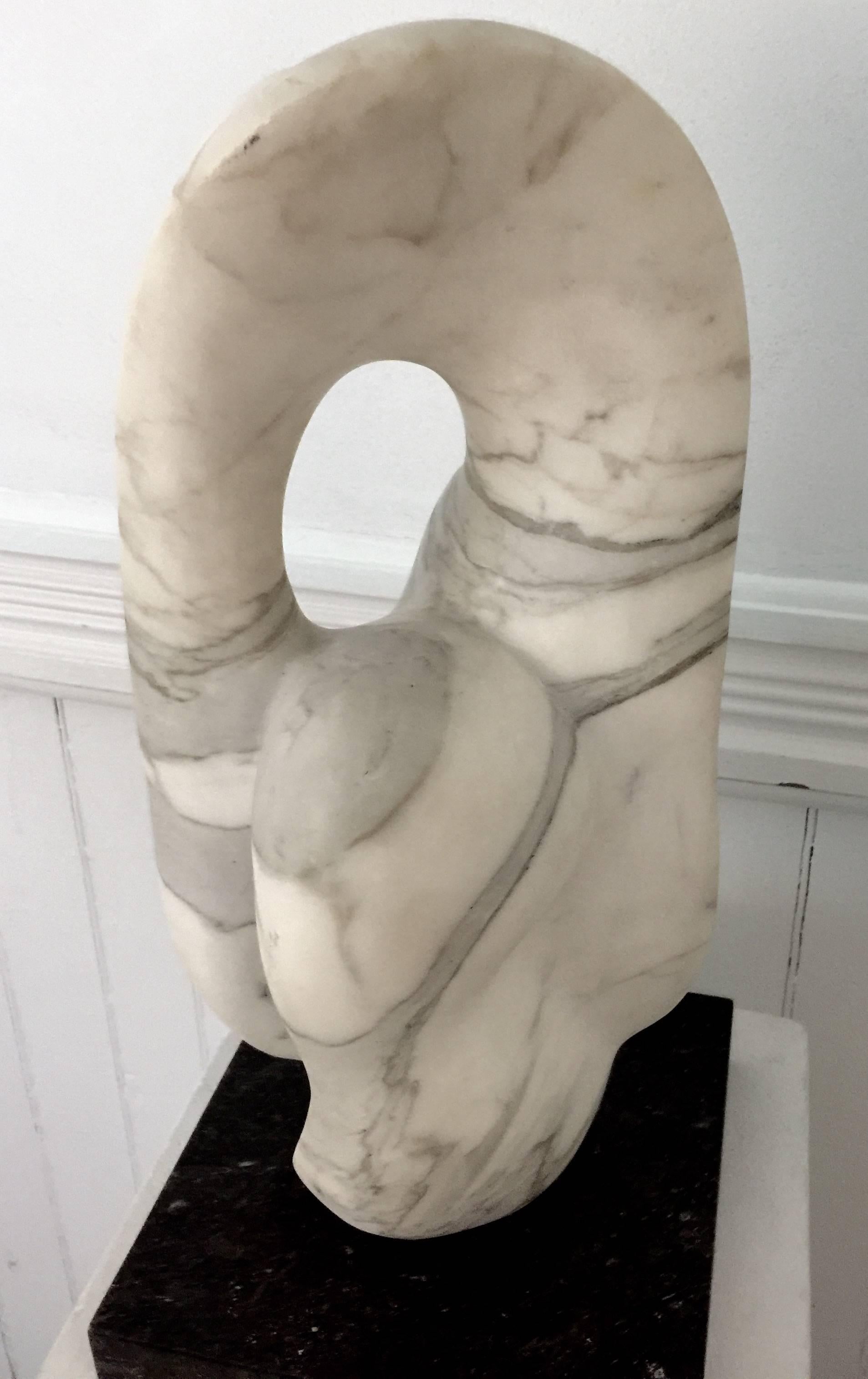 French Abstract Marble Sculpture on Black Marble Base For Sale