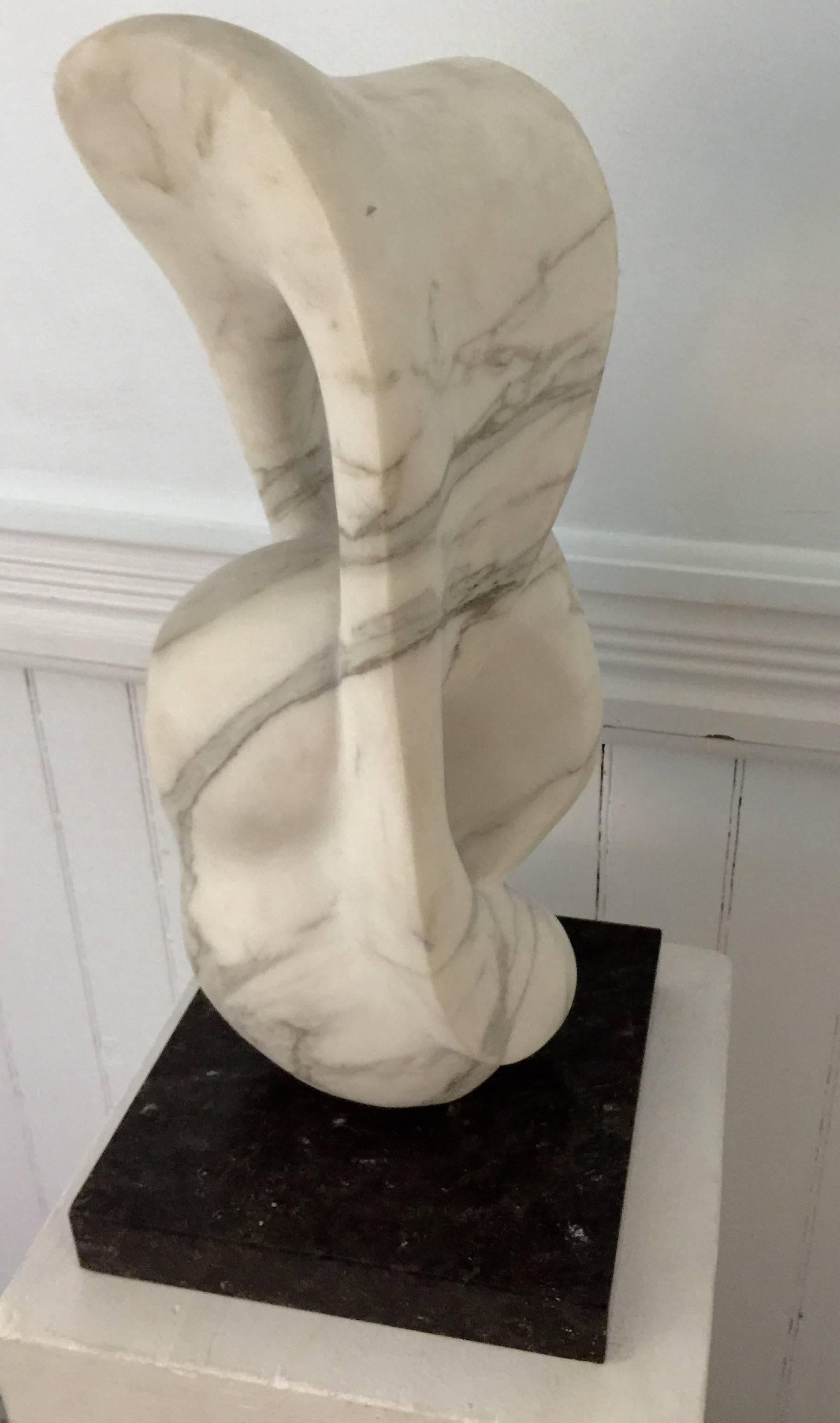 Abstract Marble Sculpture on Black Marble Base In Excellent Condition For Sale In North Egremont, MA