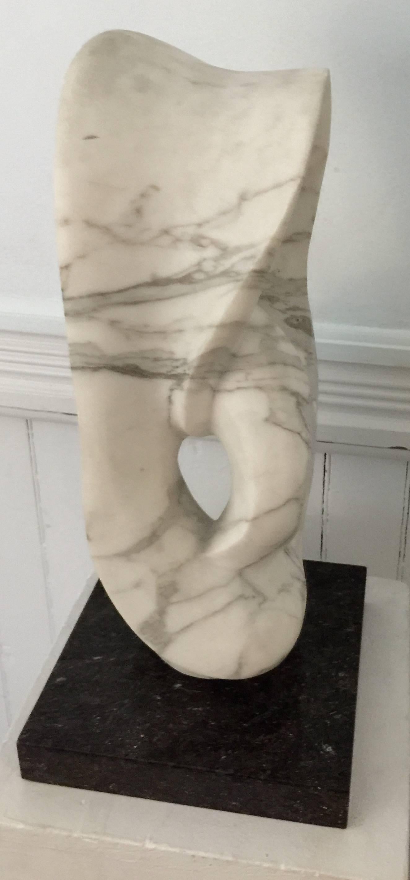 Mid-20th Century Abstract Marble Sculpture on Black Marble Base For Sale