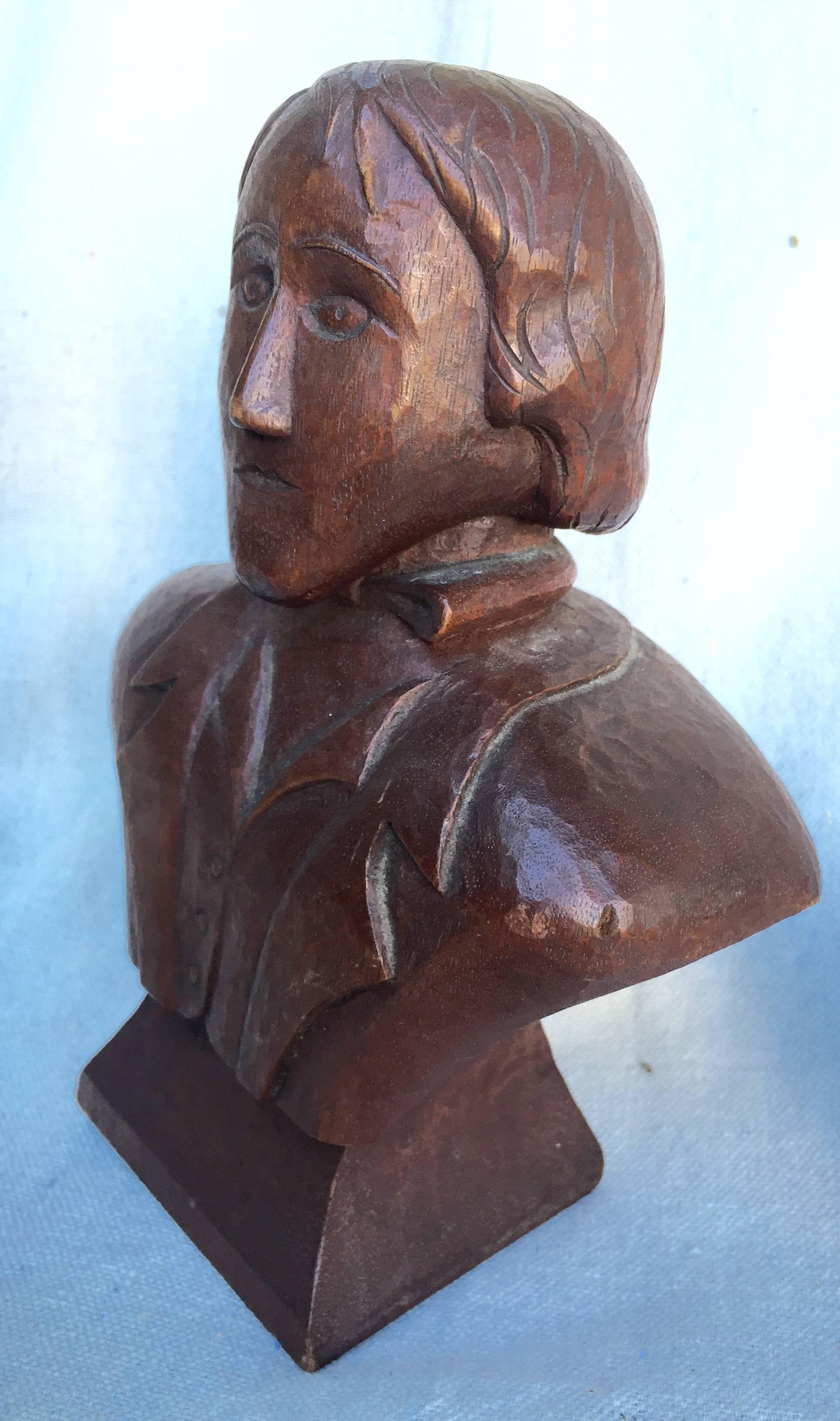 American Carved Folk Art Bust of a Young Man For Sale