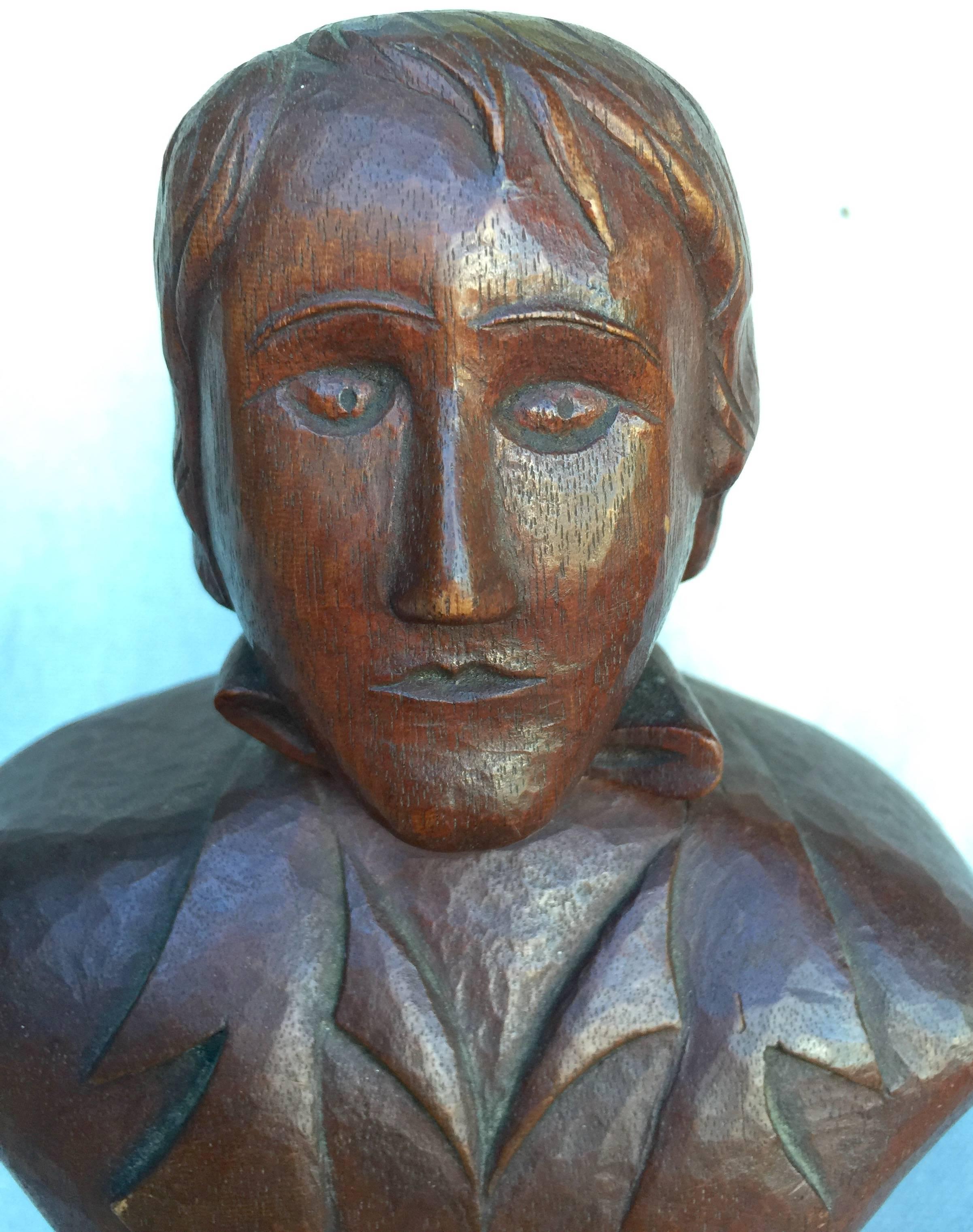 Carved Folk Art Bust of a Young Man In Excellent Condition For Sale In North Egremont, MA