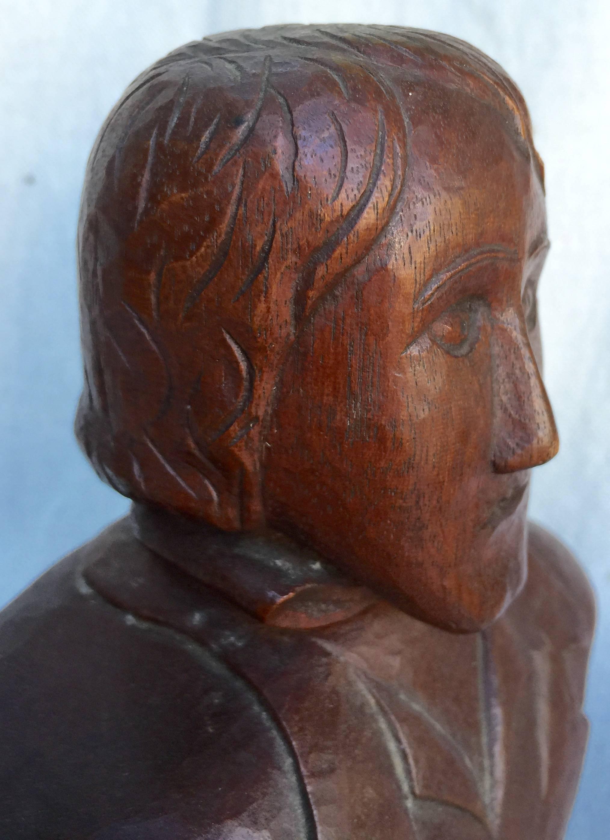 Carved Folk Art Bust of a Young Man For Sale 1