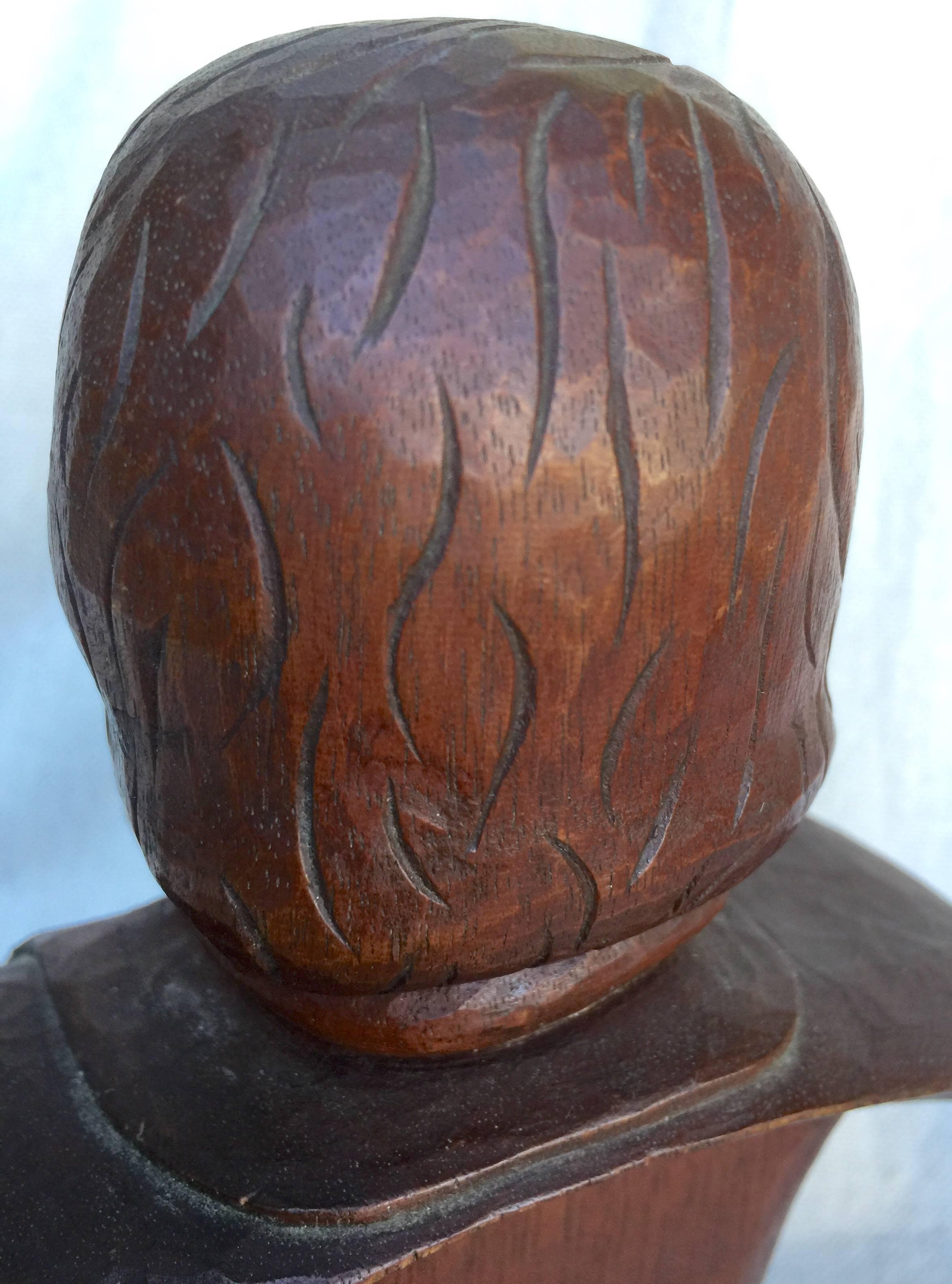 Carved Folk Art Bust of a Young Man For Sale 3