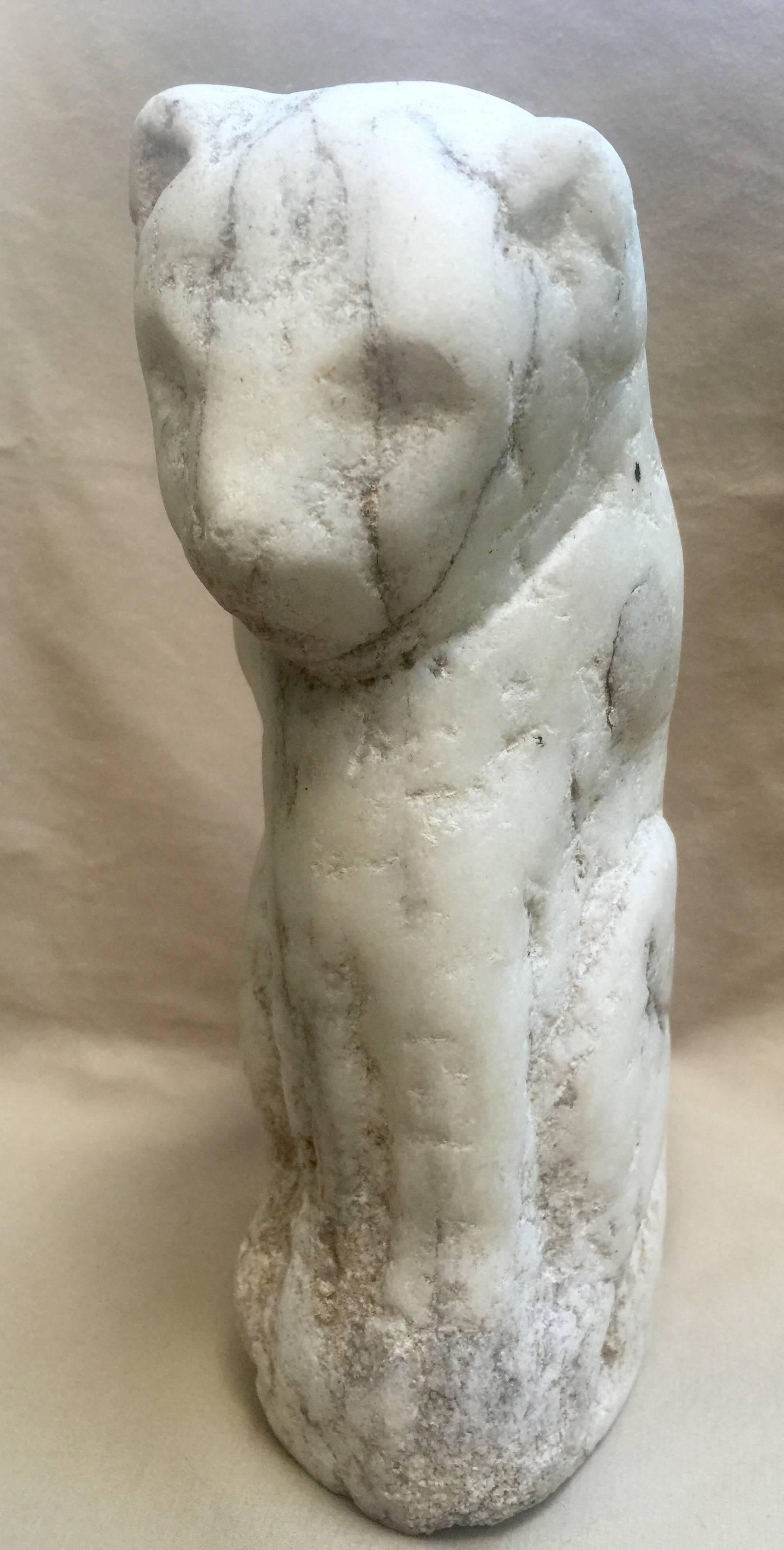 American Marble Folk Art Sculpture of a Cat For Sale