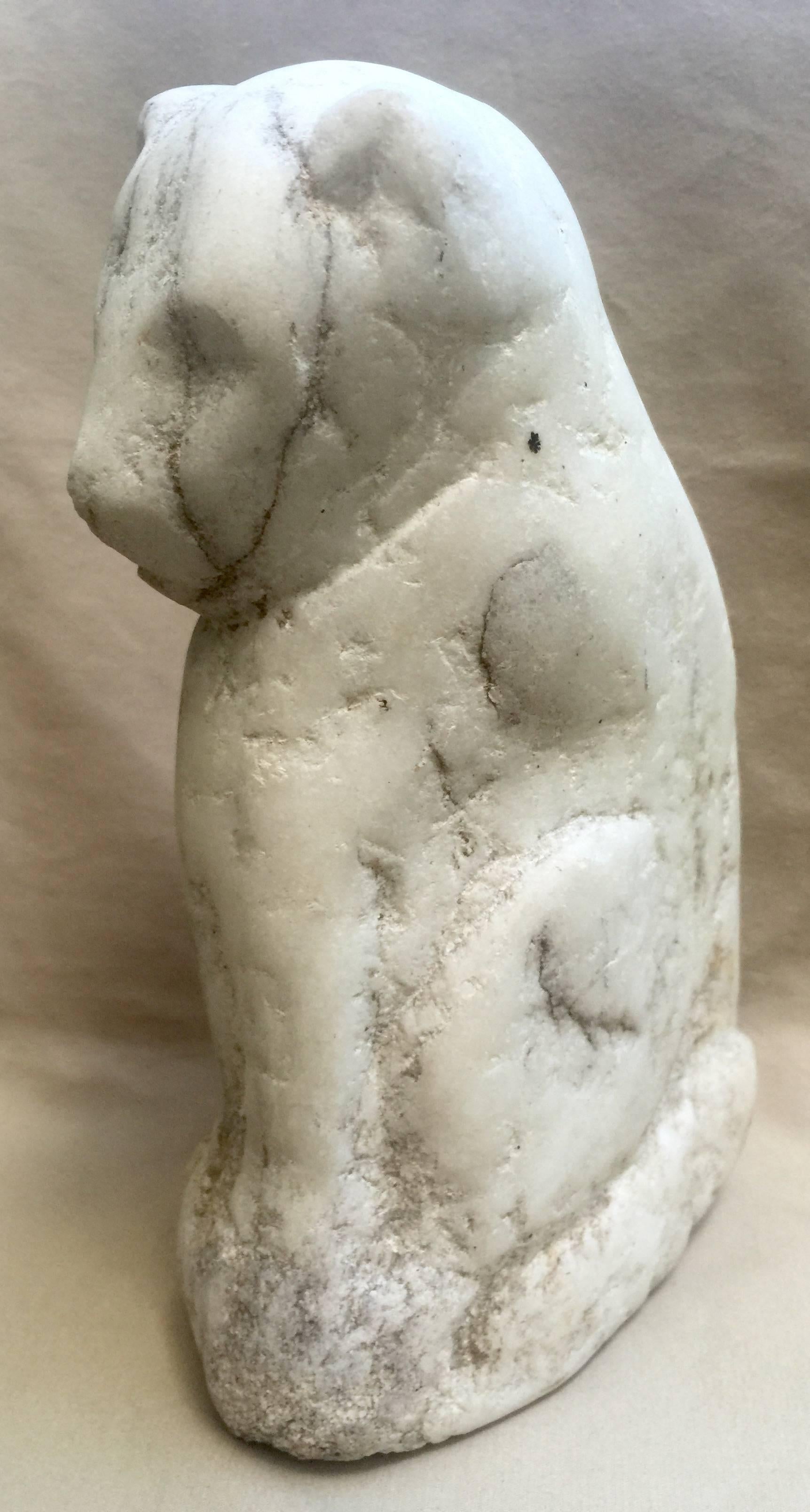 Marble Folk Art Sculpture of a Cat In Good Condition For Sale In North Egremont, MA