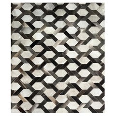 Hand-Sewn Gray Leather Contemporary Area Rug, Milan by Kaymanta, 8x10 Ft