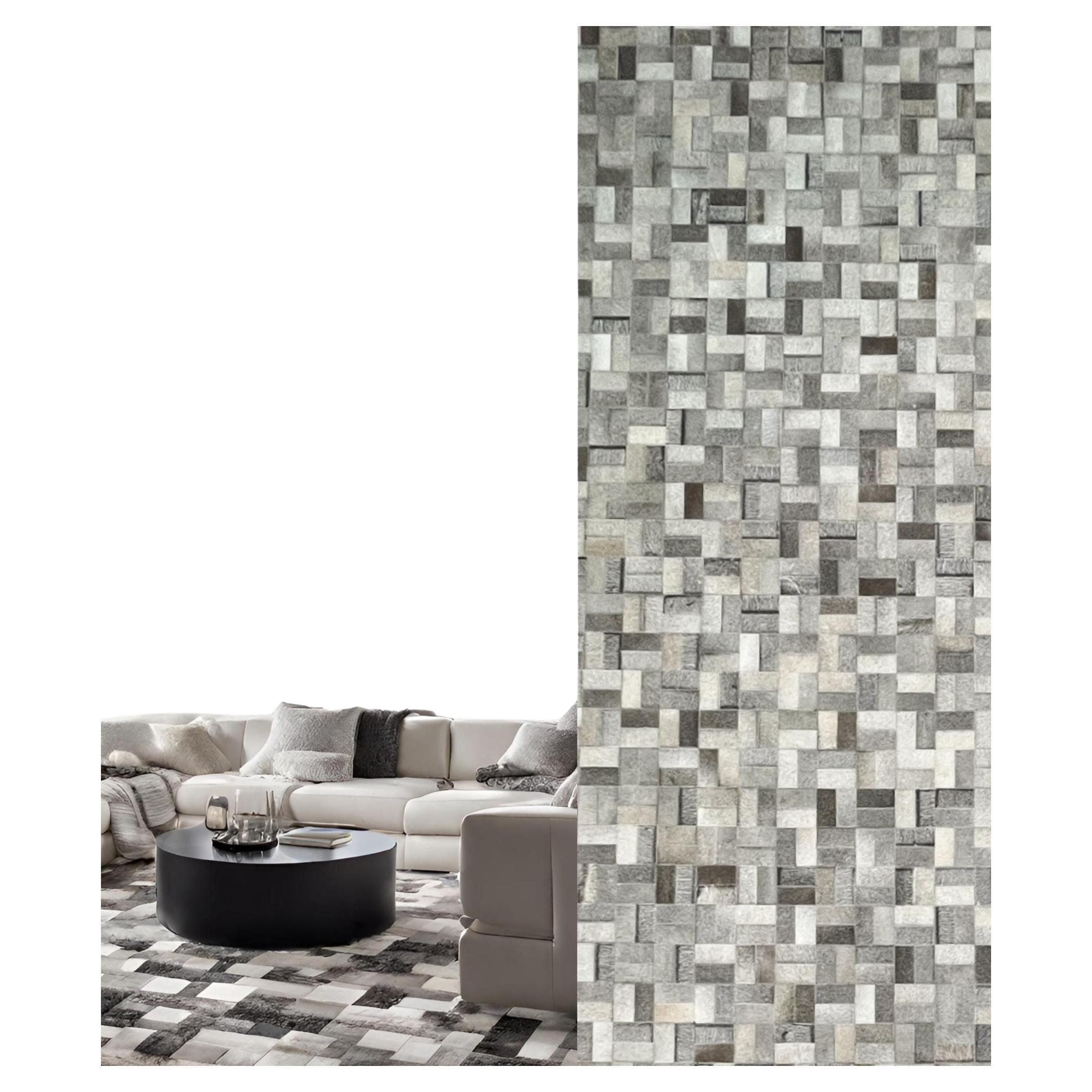 Handmade Luxury Gray Mosaic Rug. Hair-on-hide Patchwork - Columbus Day Auction! For Sale