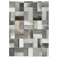 Handmade Luxury Gray Mosaic Rug. Hair-on-hide Patchwork - 6 x 8 Ft