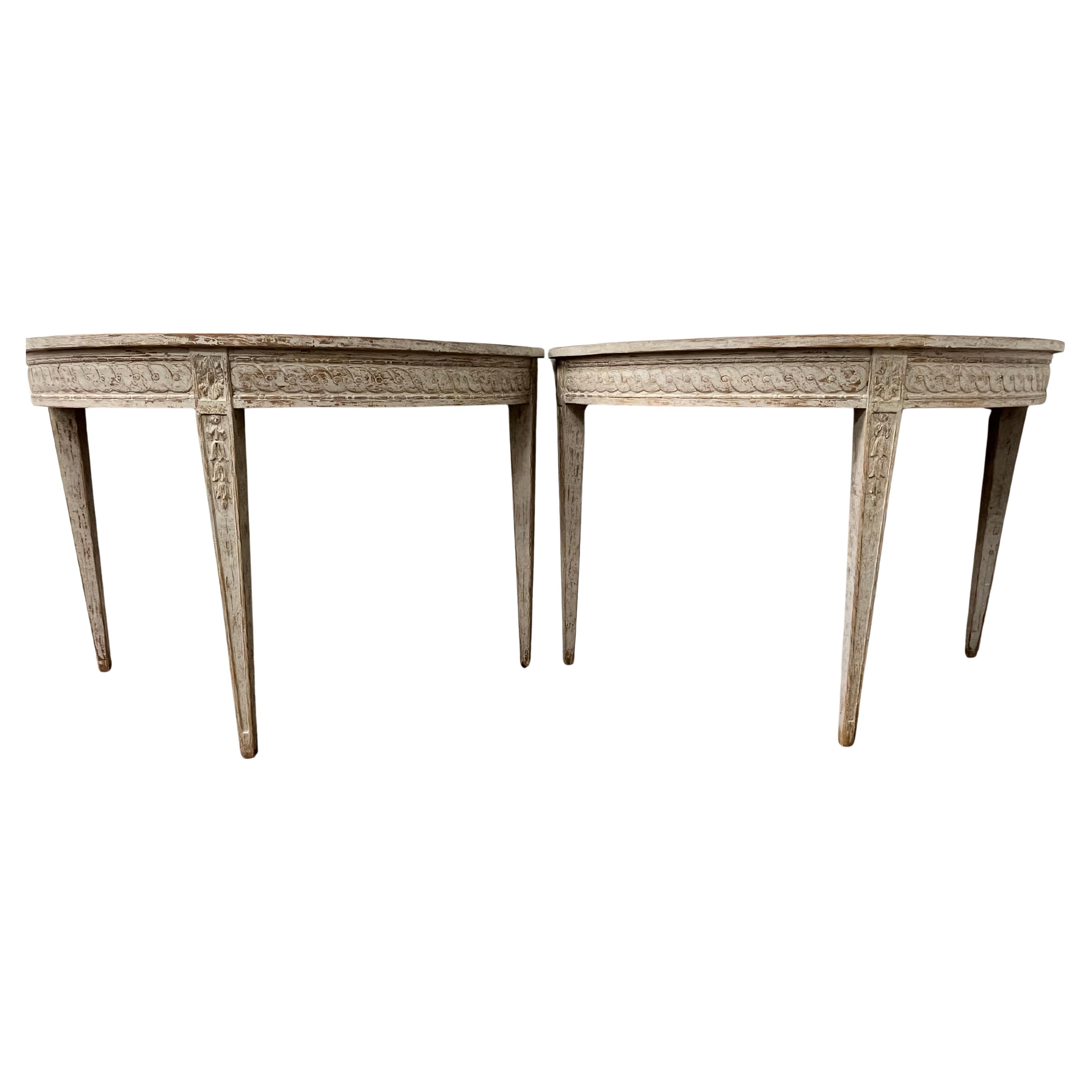 Pair of 19th Century Swedish Late Gustavian Demilune Tables with Leaf