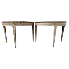 Pair of 19th Century Swedish Late Gustavian Demilune Tables with Leaf