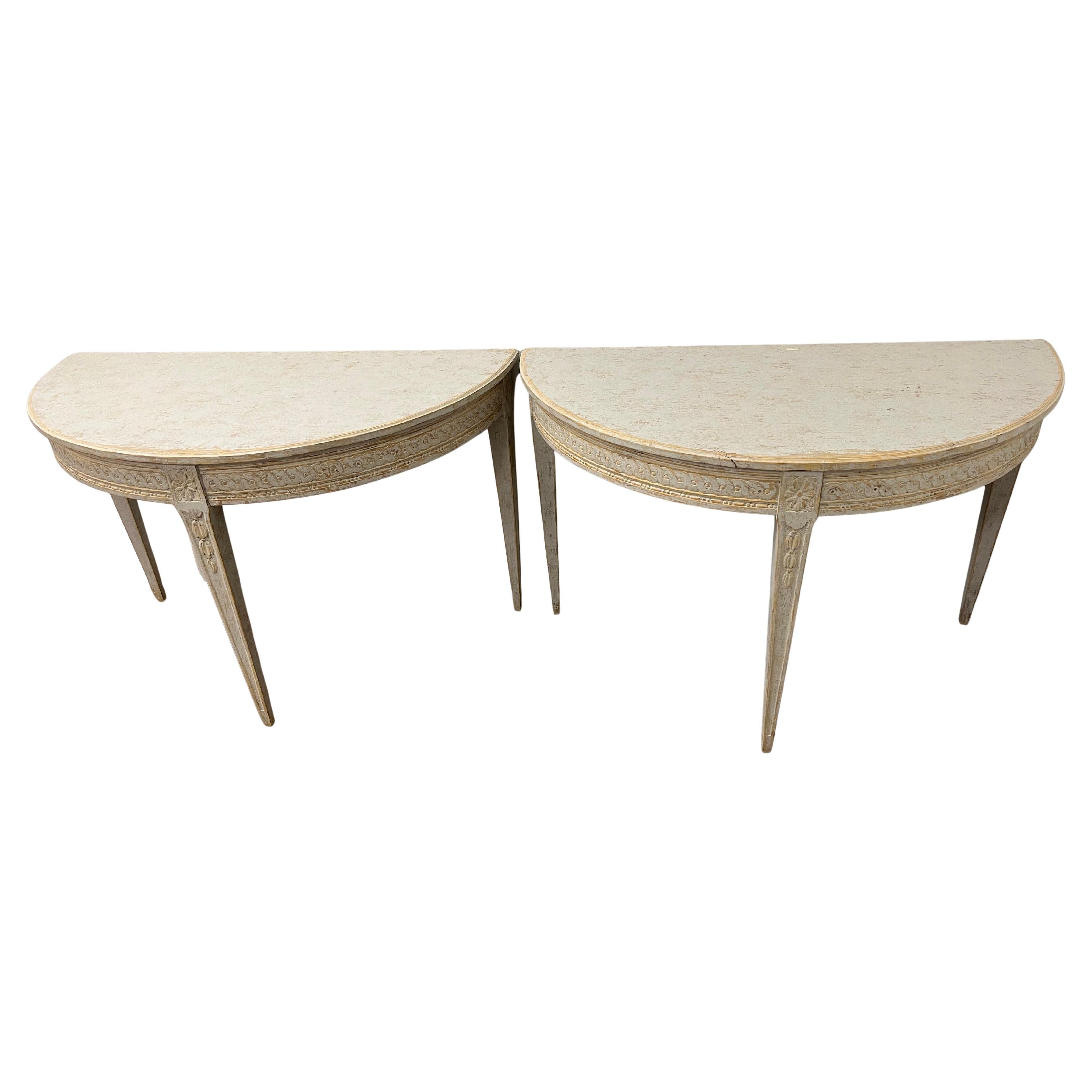Pair of 19th Century Swedish Gustavian Style Demilune Tables