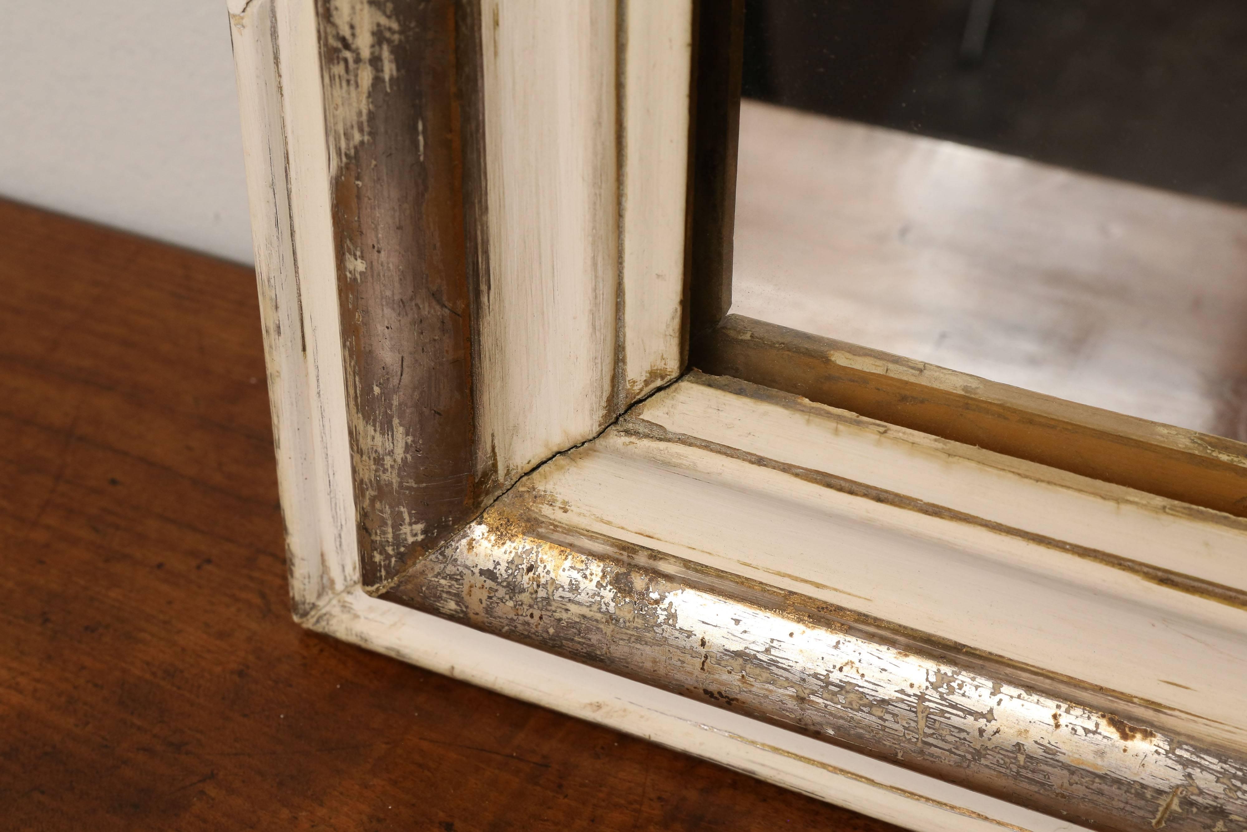 19th Century Silver and White Louis Philippe Mirror In Distressed Condition In Houston, TX