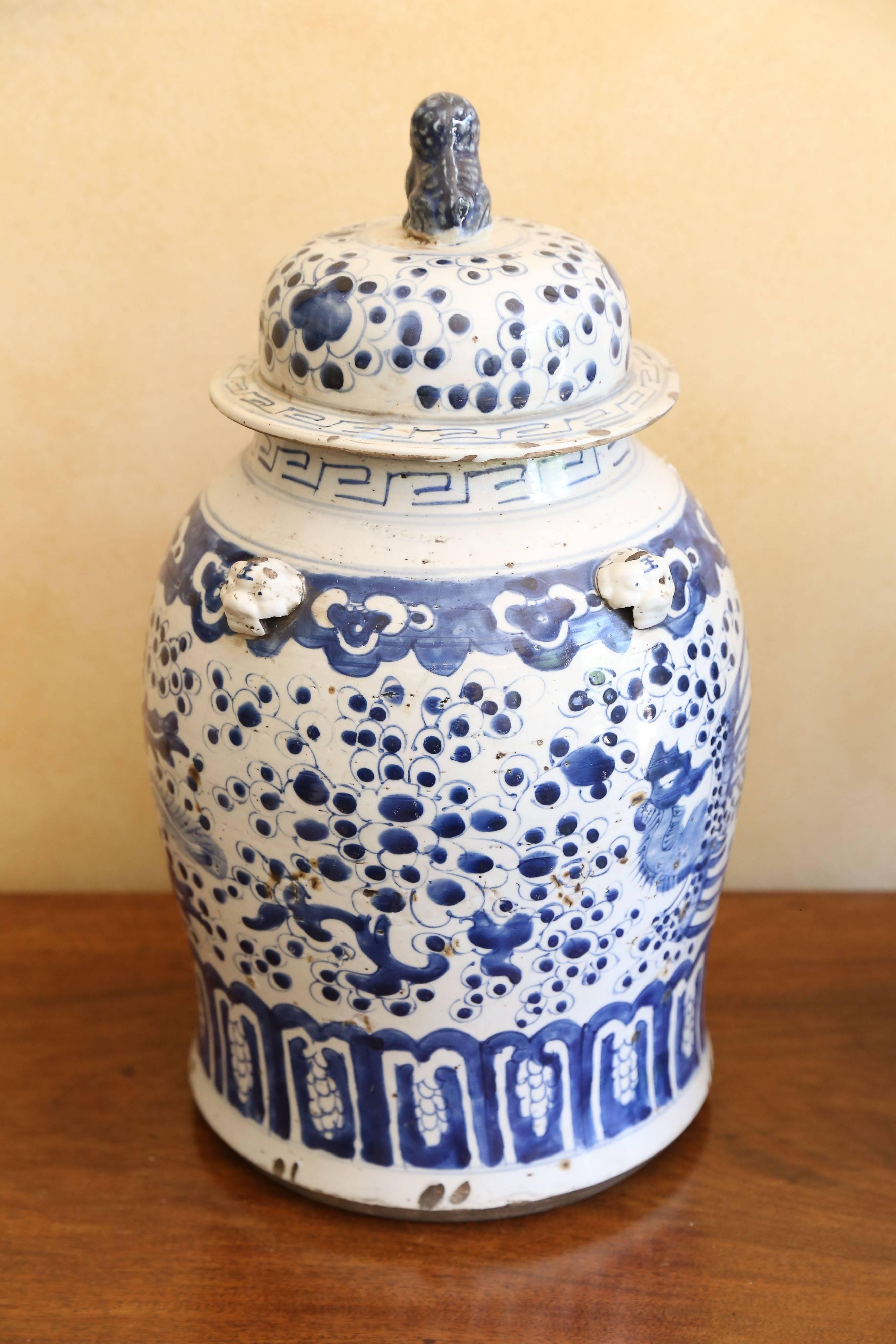 Pair of 19th Century Blue and White Chinese Urns 1