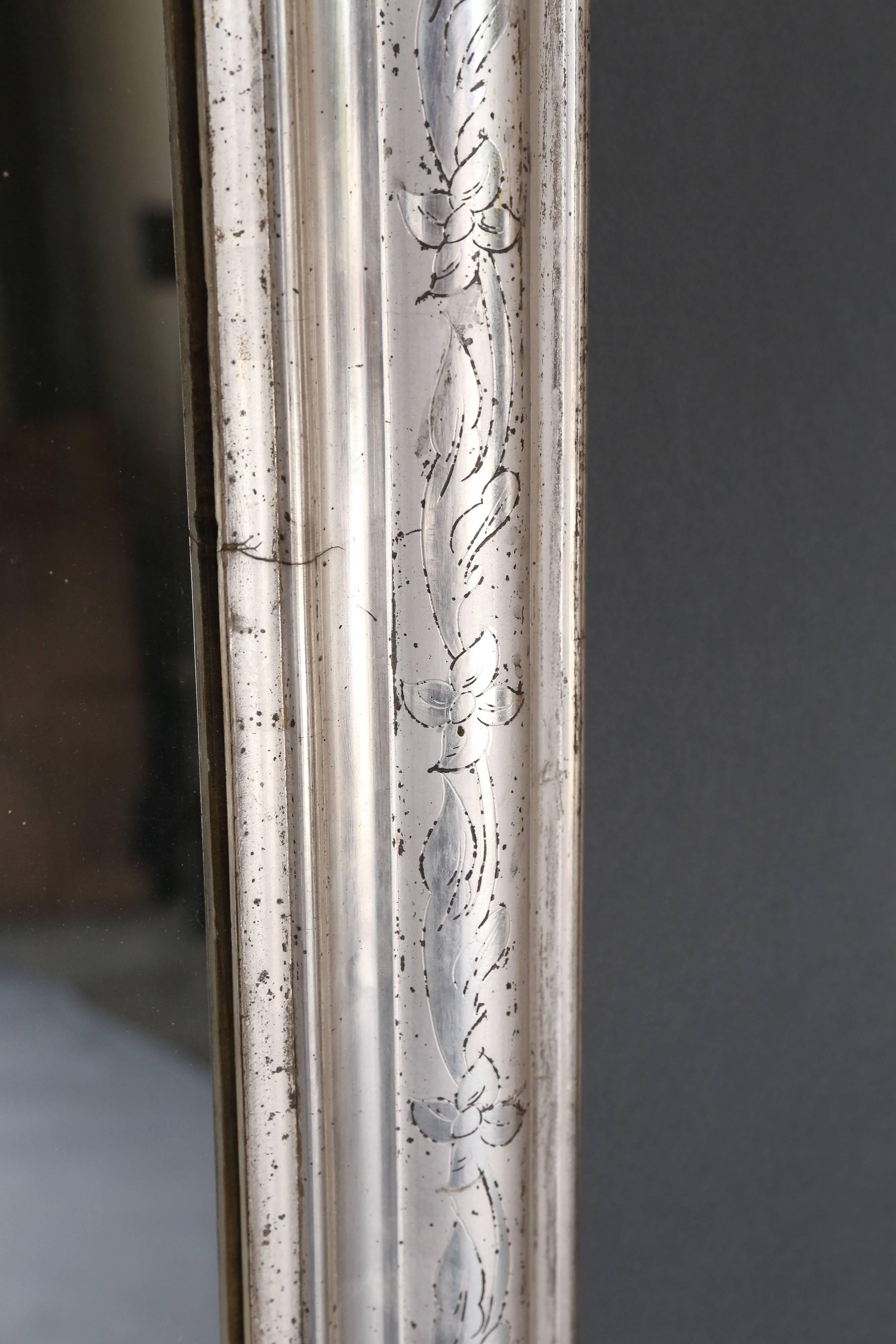 French 19th Century Louis Philippe Silver Leaf Mirror