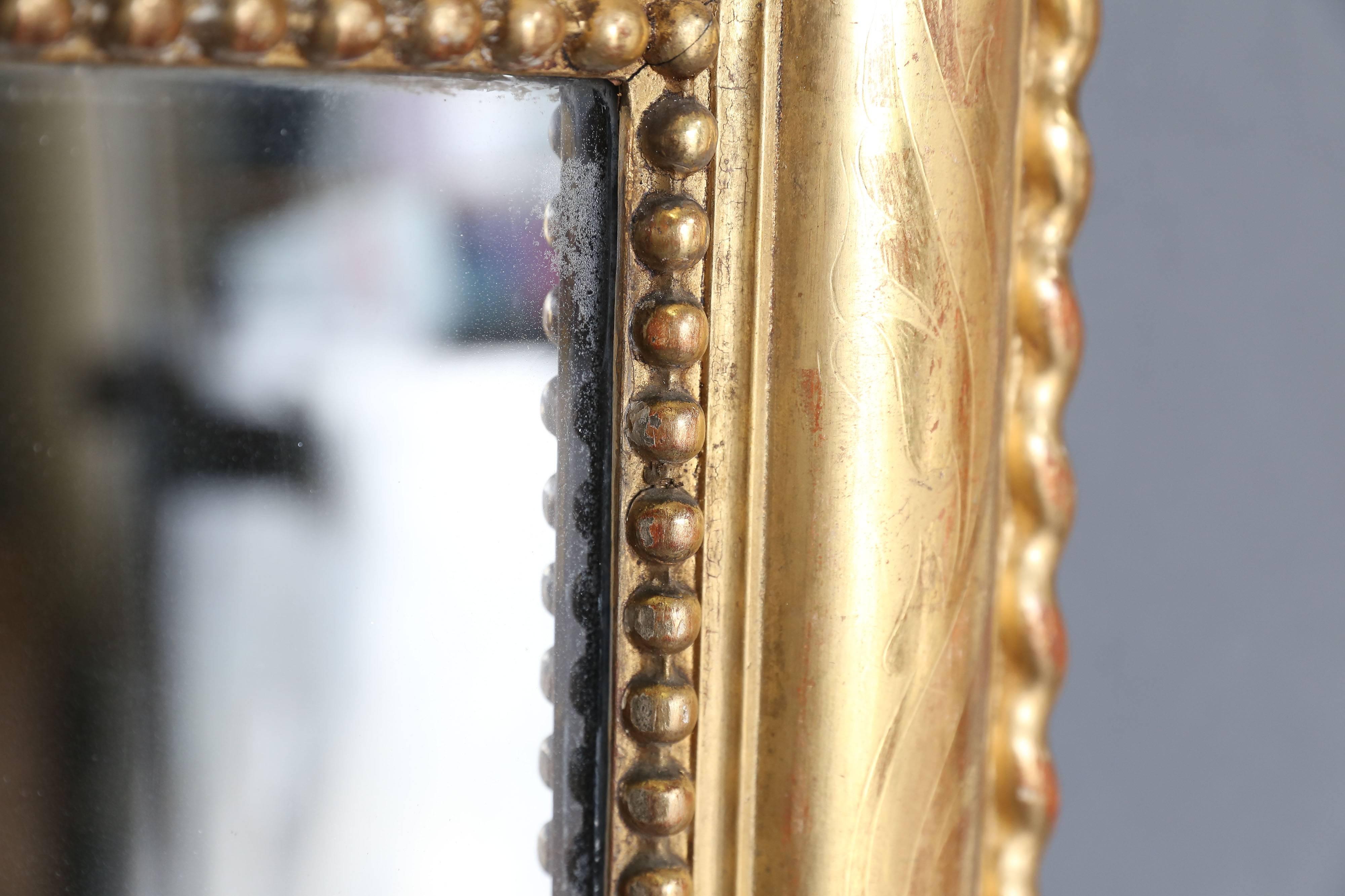Verre mercuré Grand miroir rectangulaire doré du 19ème siècle en vente