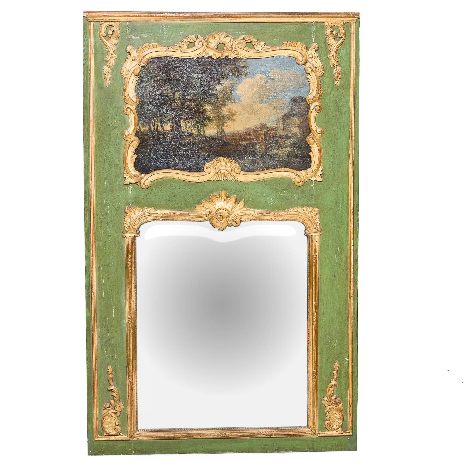 19th Century French Painted Trumeau Mirror