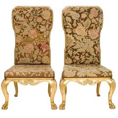 Pair of Early 19th Century English Hairy Paw Footed Tapestry Chairs