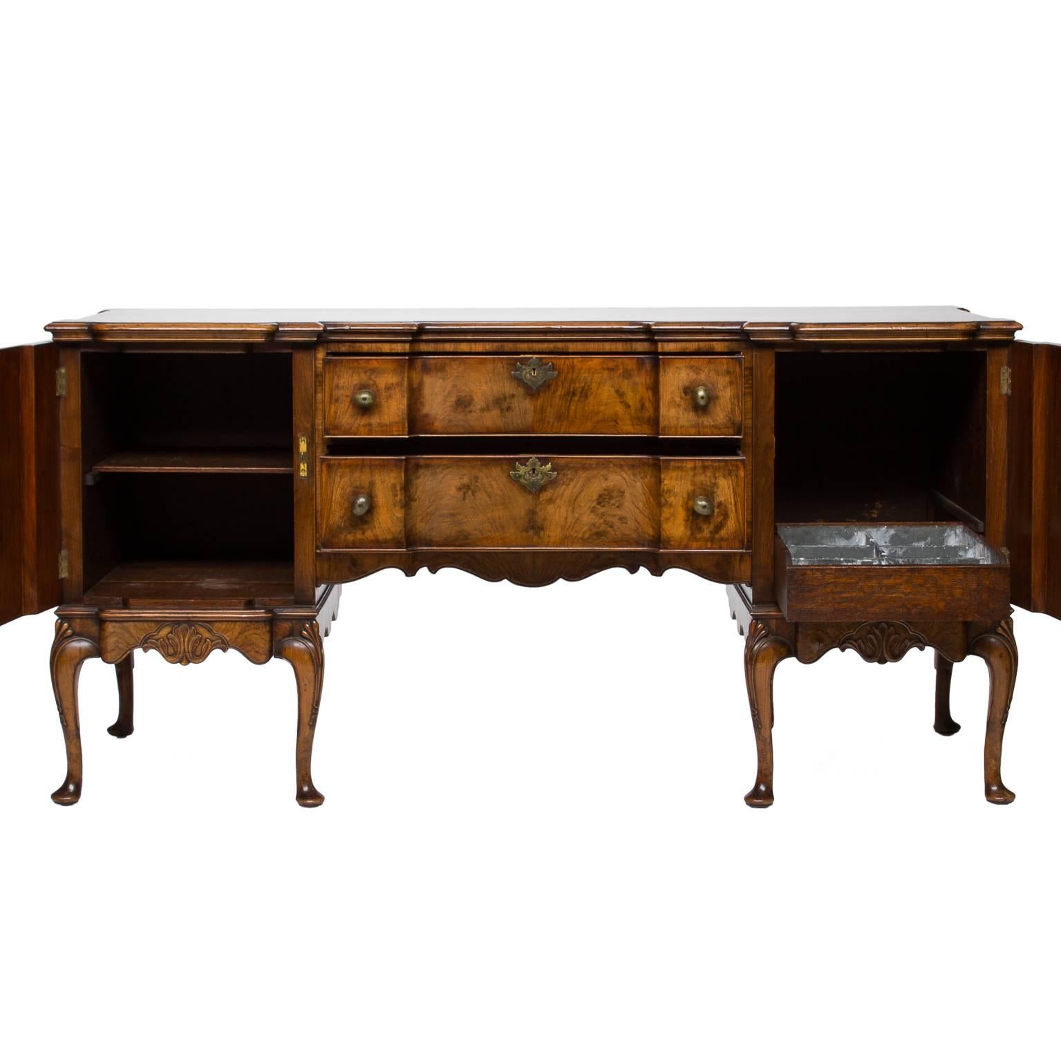Queen Anne 19th Century English Walnut Serving Sideboard