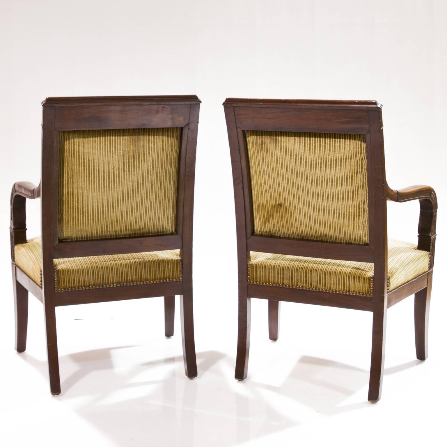 19th Century Pair of French Empire Mahogany Open Armchairs 1