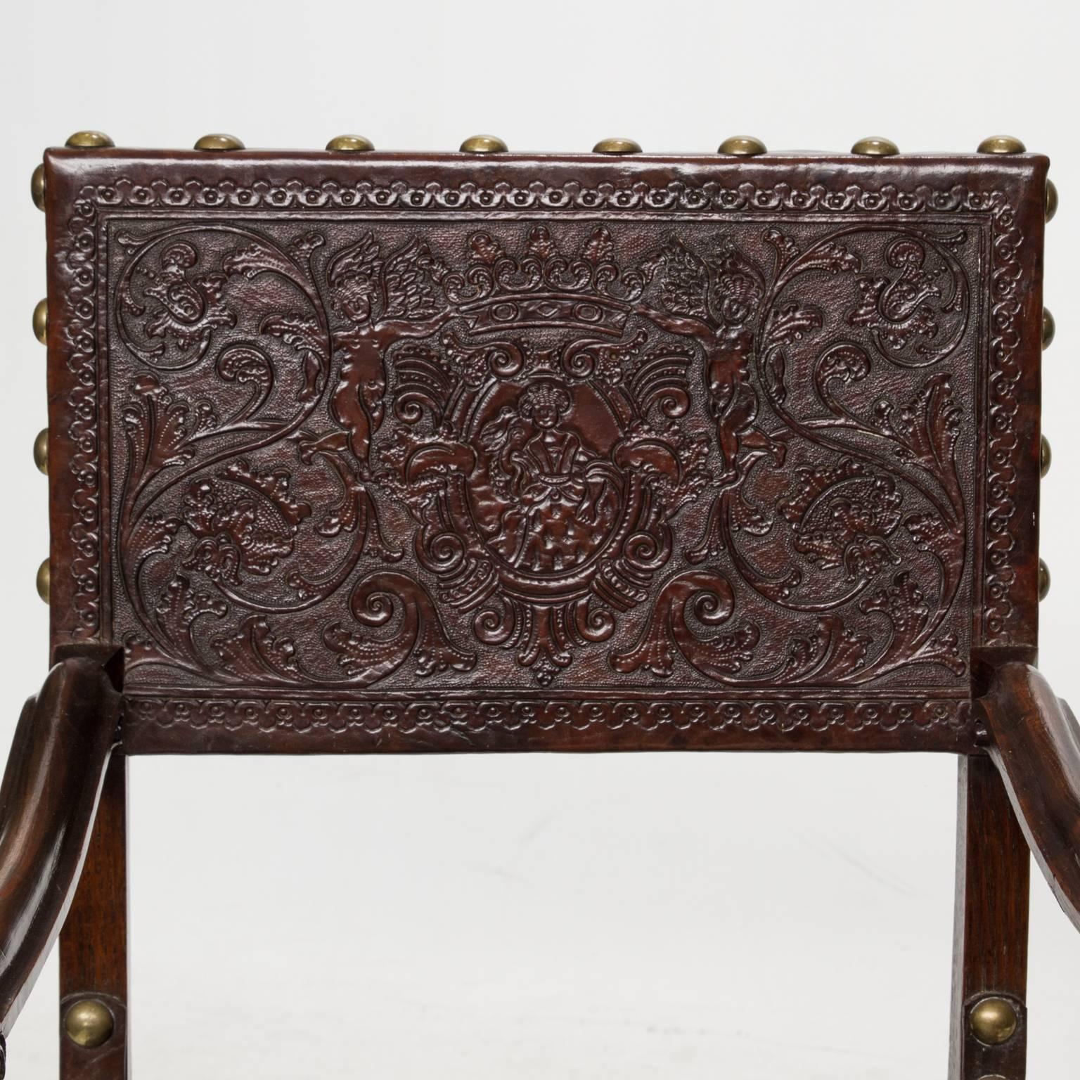 Vintage Embossed Leather Armchairs 1
