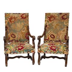 Antique 19th Century, Louis XIV Walnut Tapestry Armchairs