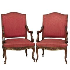 19th Century Pair of Louis XV Walnut Fauteuil's