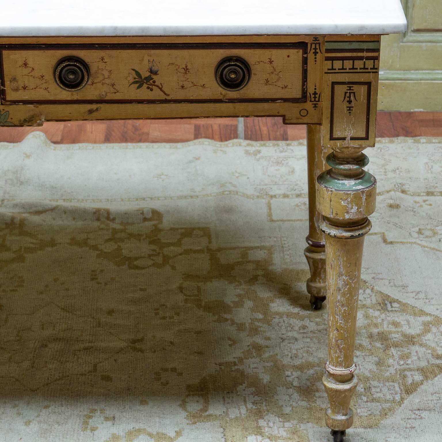 19th Century English Painted Marble-Top Side Table In Good Condition In Hixson, TN