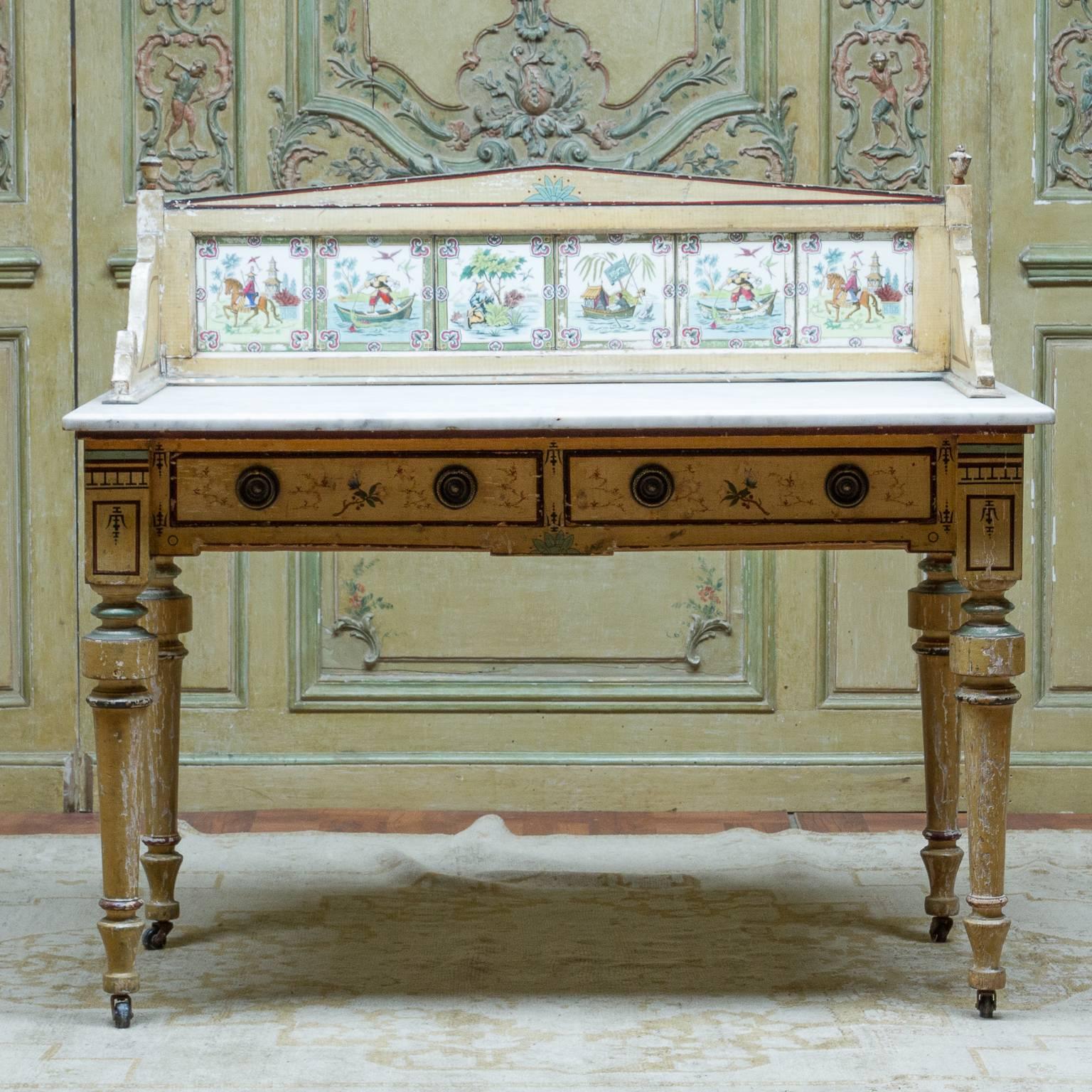 19th Century English Painted Marble-Top Side Table 3