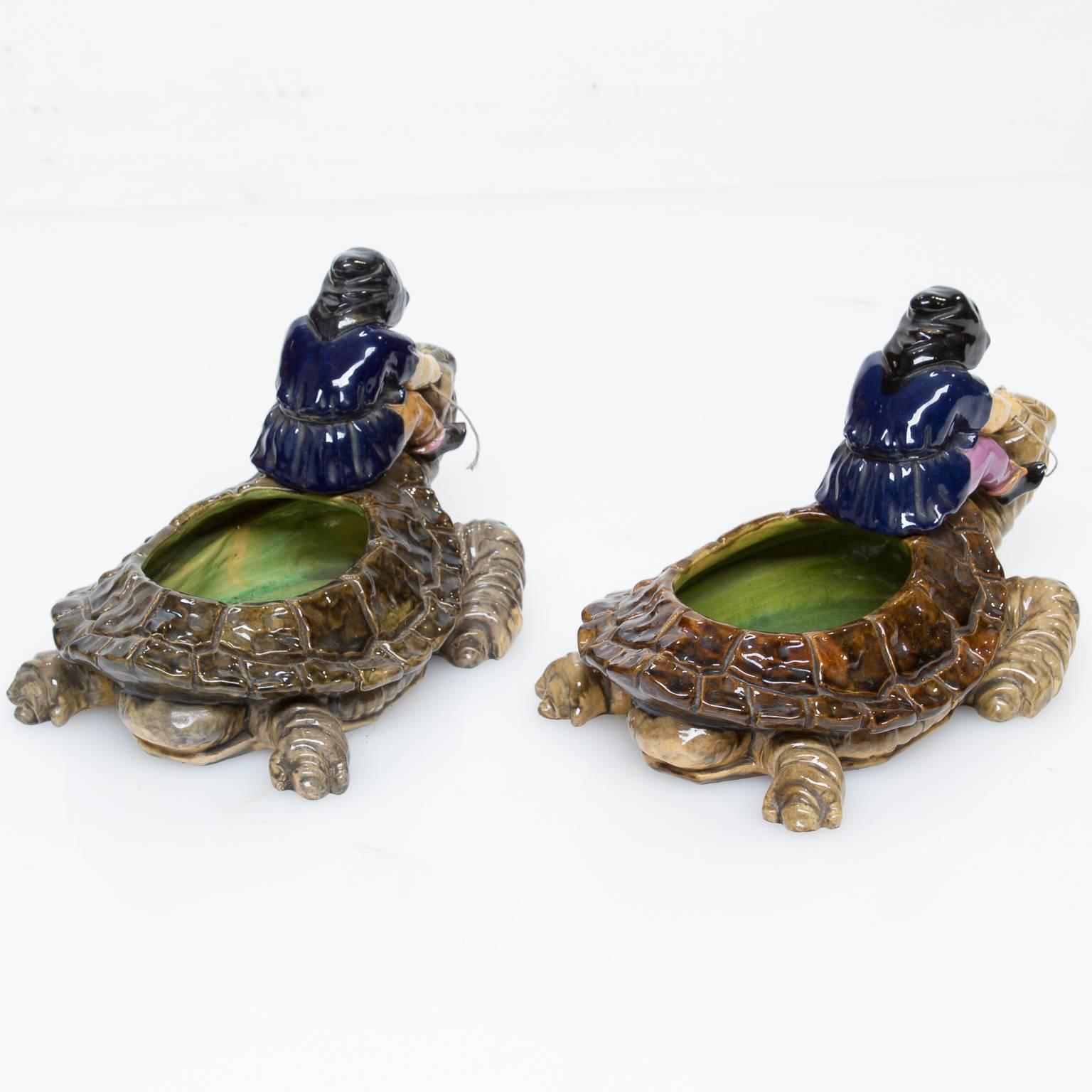 Arts and Crafts Vintage Majolica Goblin's Riding a Turtle