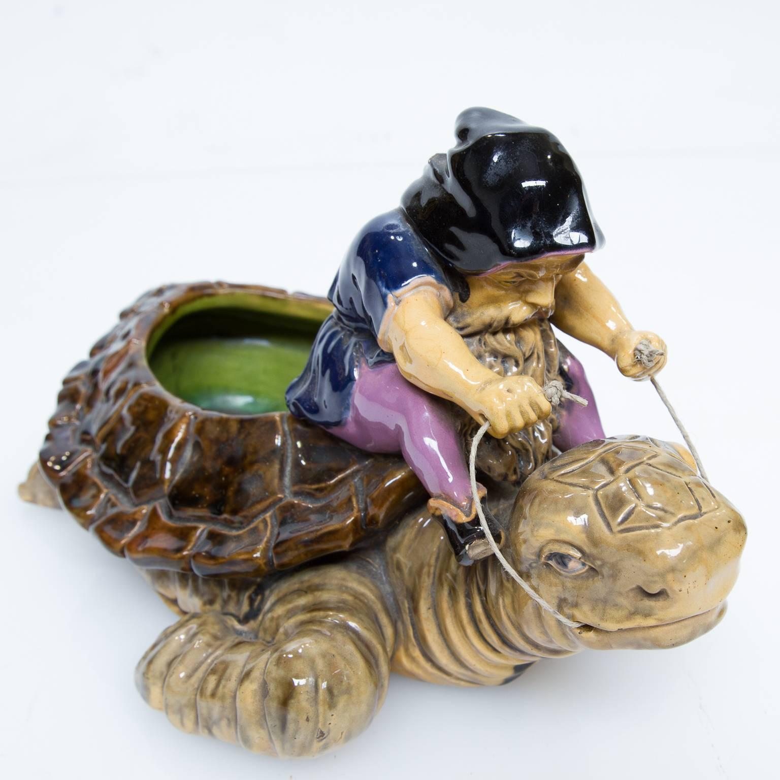 20th Century Vintage Majolica Goblin's Riding a Turtle