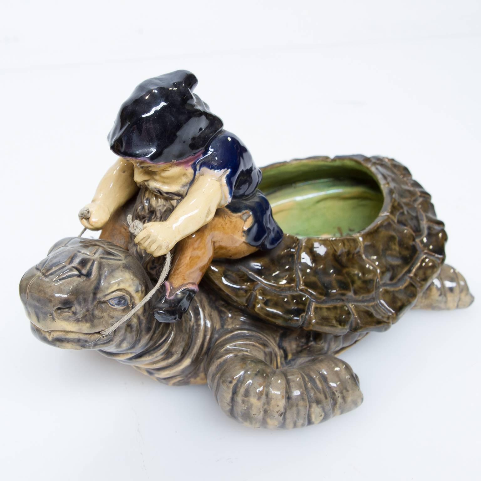 Vintage Majolica Goblin's Riding a Turtle 1
