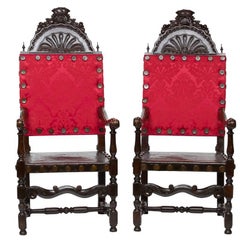 19th Century Pair of Venetian Walnut Armchairs