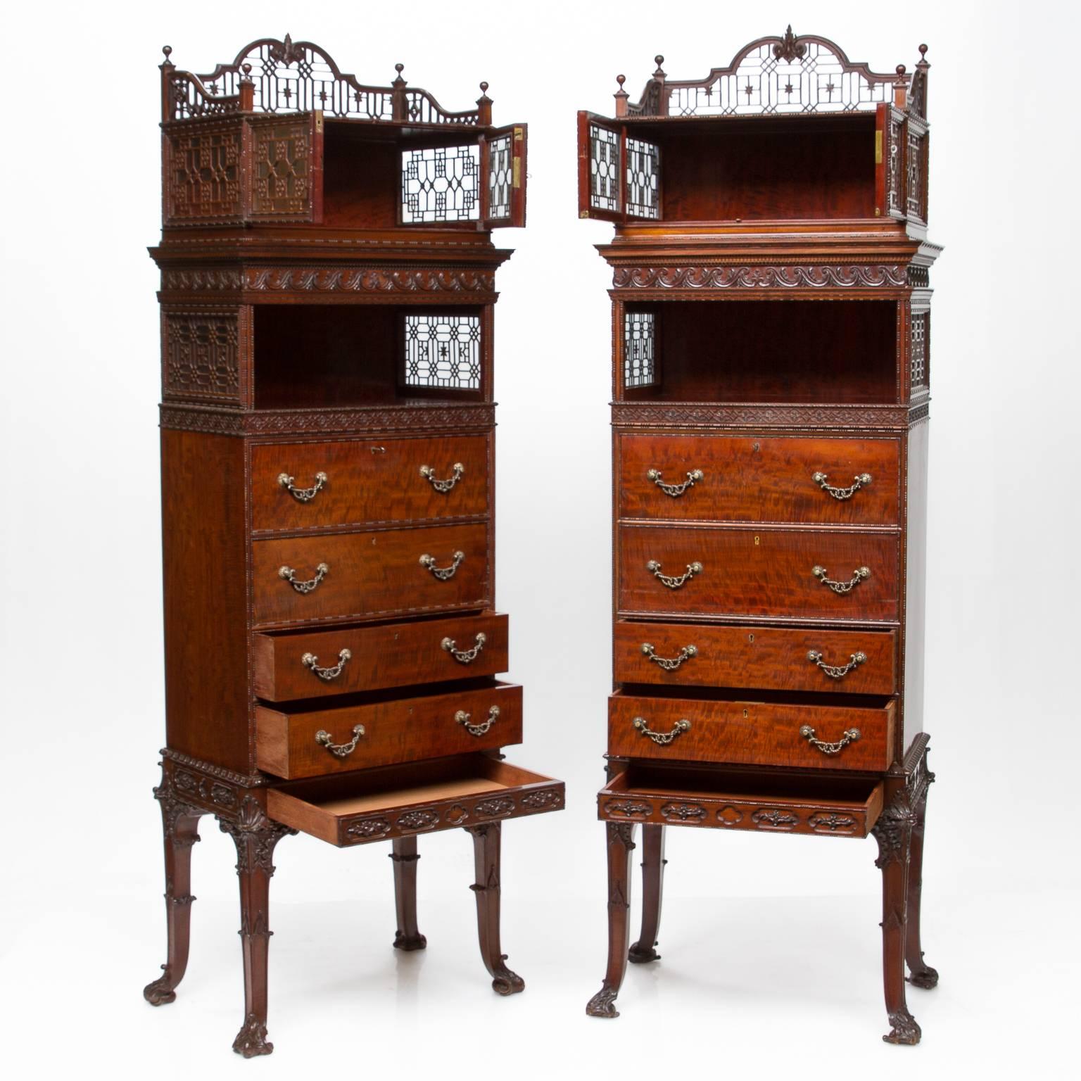 Great Britain (UK) 19th Century Chippendale Mahogany Cabinets with Secretary Fronts