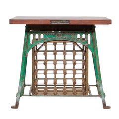 Antique Industrial Iron Table with Wine Storage