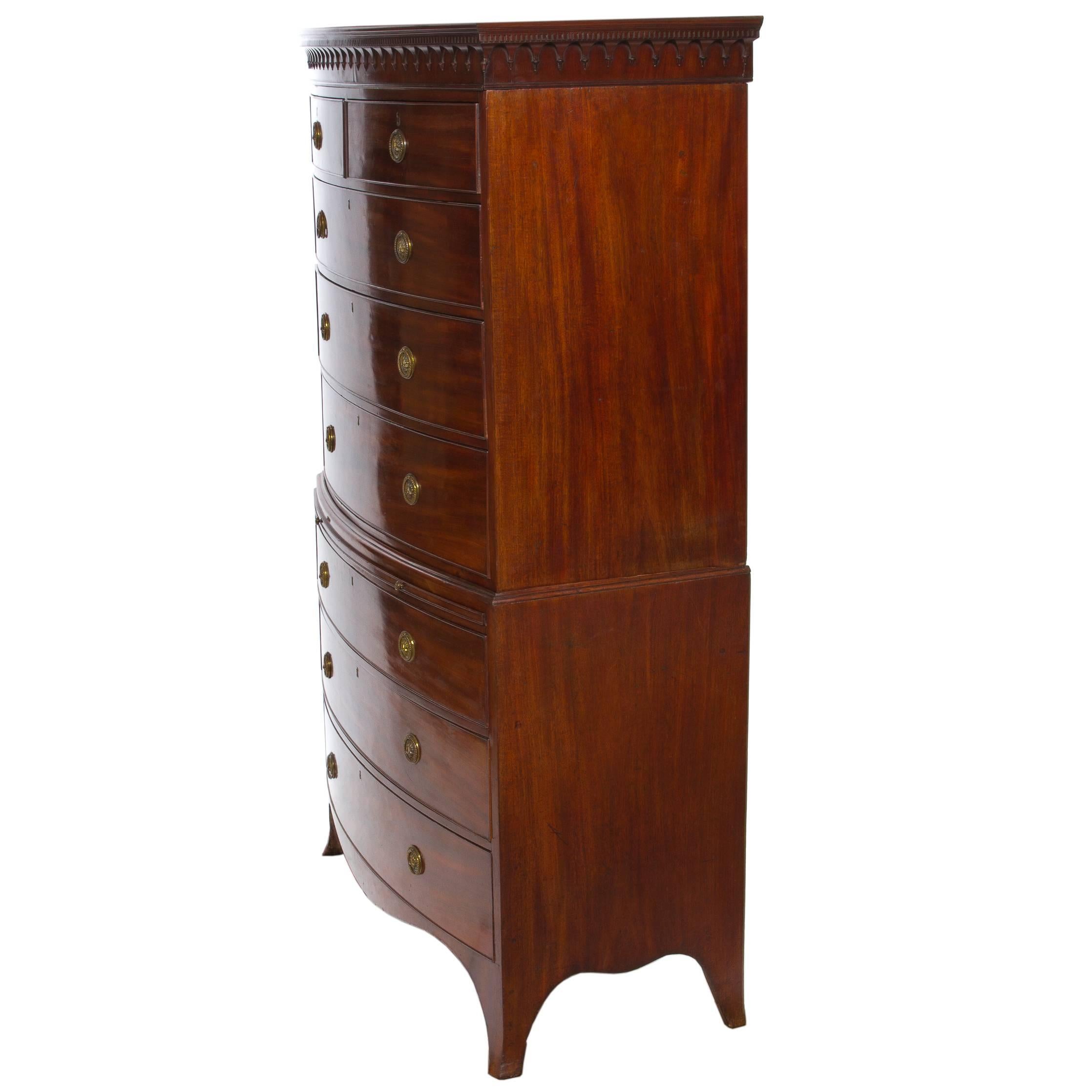 Sheraton 19th Century Bow Front Chest on Chest