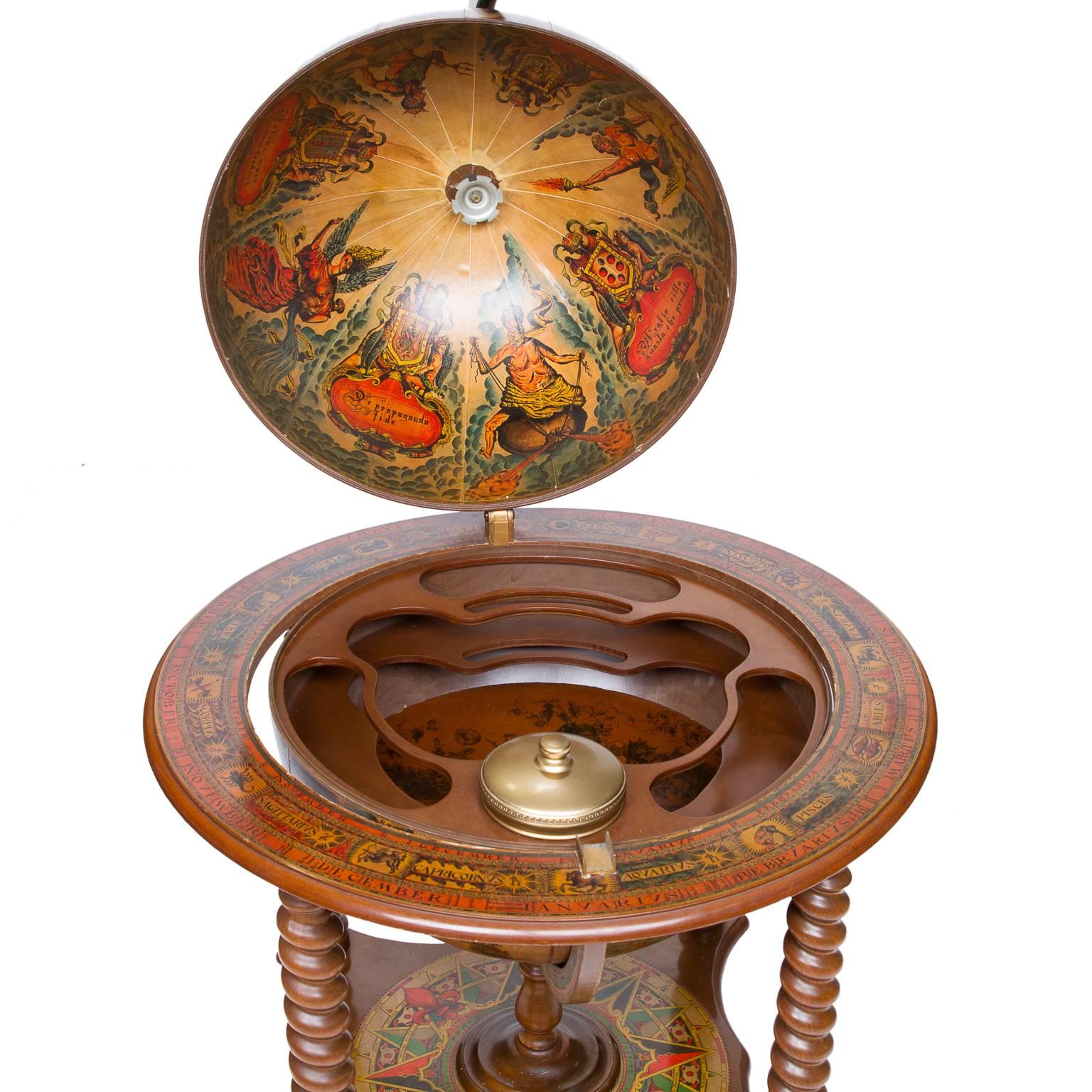 European A Decorated Globe On Stand Opening For Bar Storage