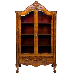 Continental Burl Walnut Display Cabinet