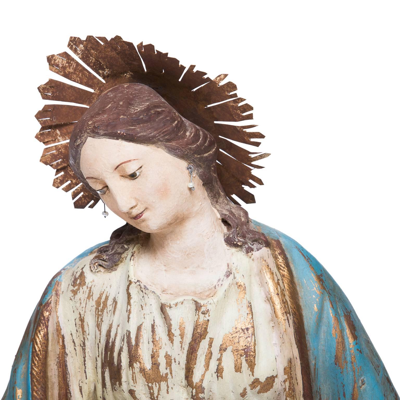 Folk Art Vintage Papier Mâché Sculpture of the Virgin Mary