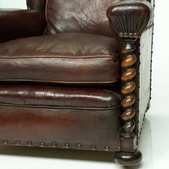 Vintage French Leather Wing Chair