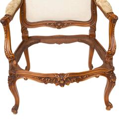 Pair of Grand Louis XV Walnut Fauteuils from Lyon