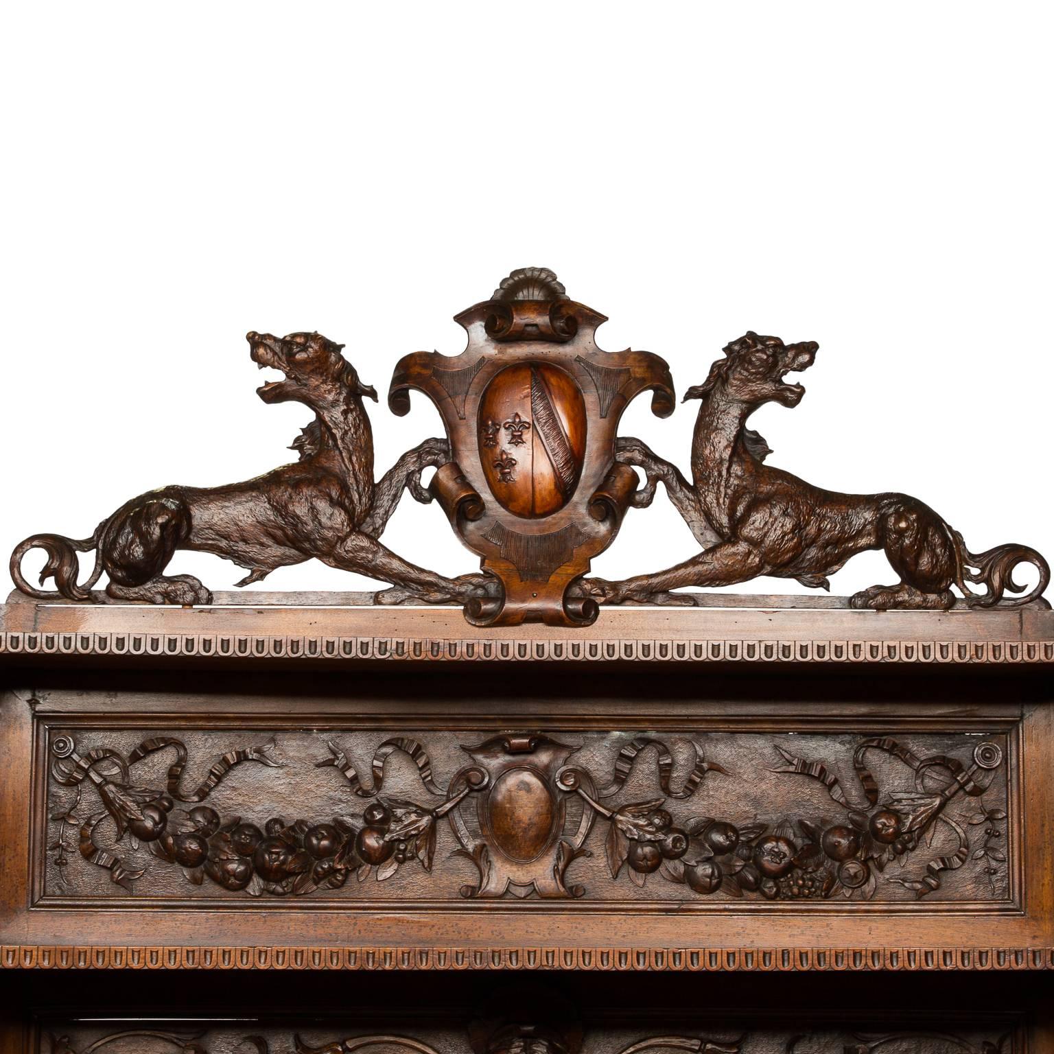 Renaissance Revival Henri II Walnut Hunting Lodge Cabinet