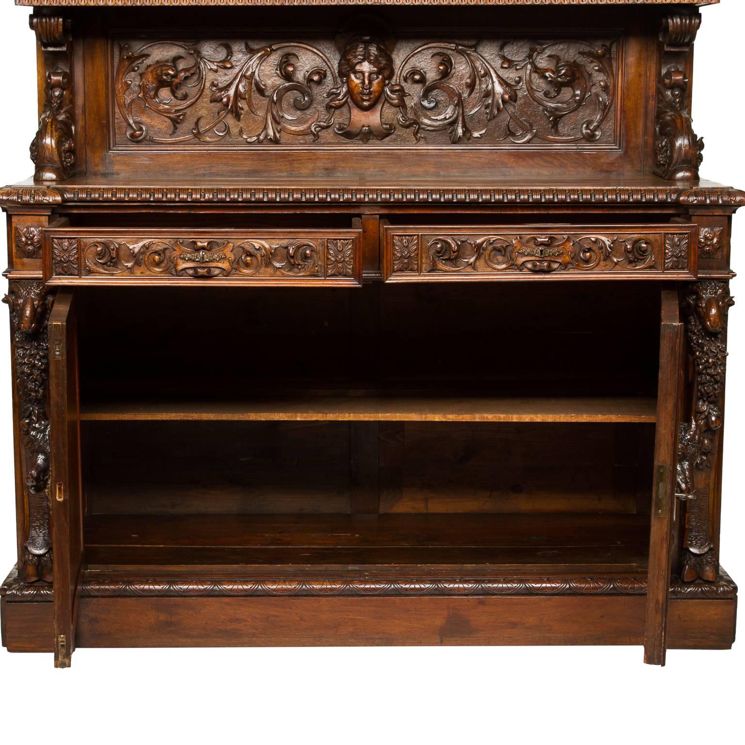 Henri II Walnut Hunting Lodge Cabinet In Excellent Condition In Hixson, TN