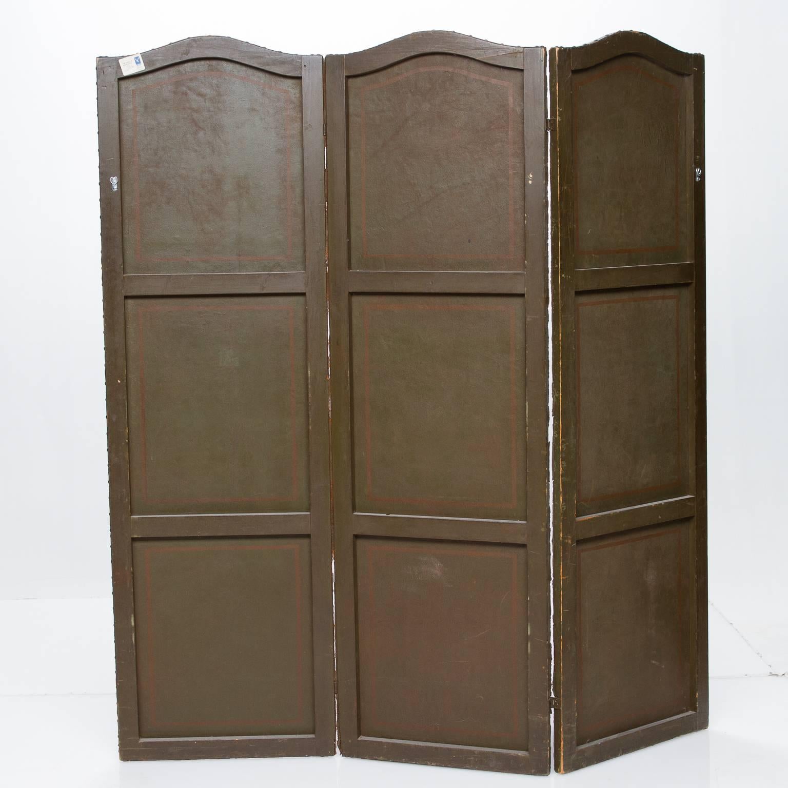 19th Century Painted Leather Screen 2