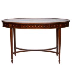 Vintage English Inlaid Oval Writing Desk