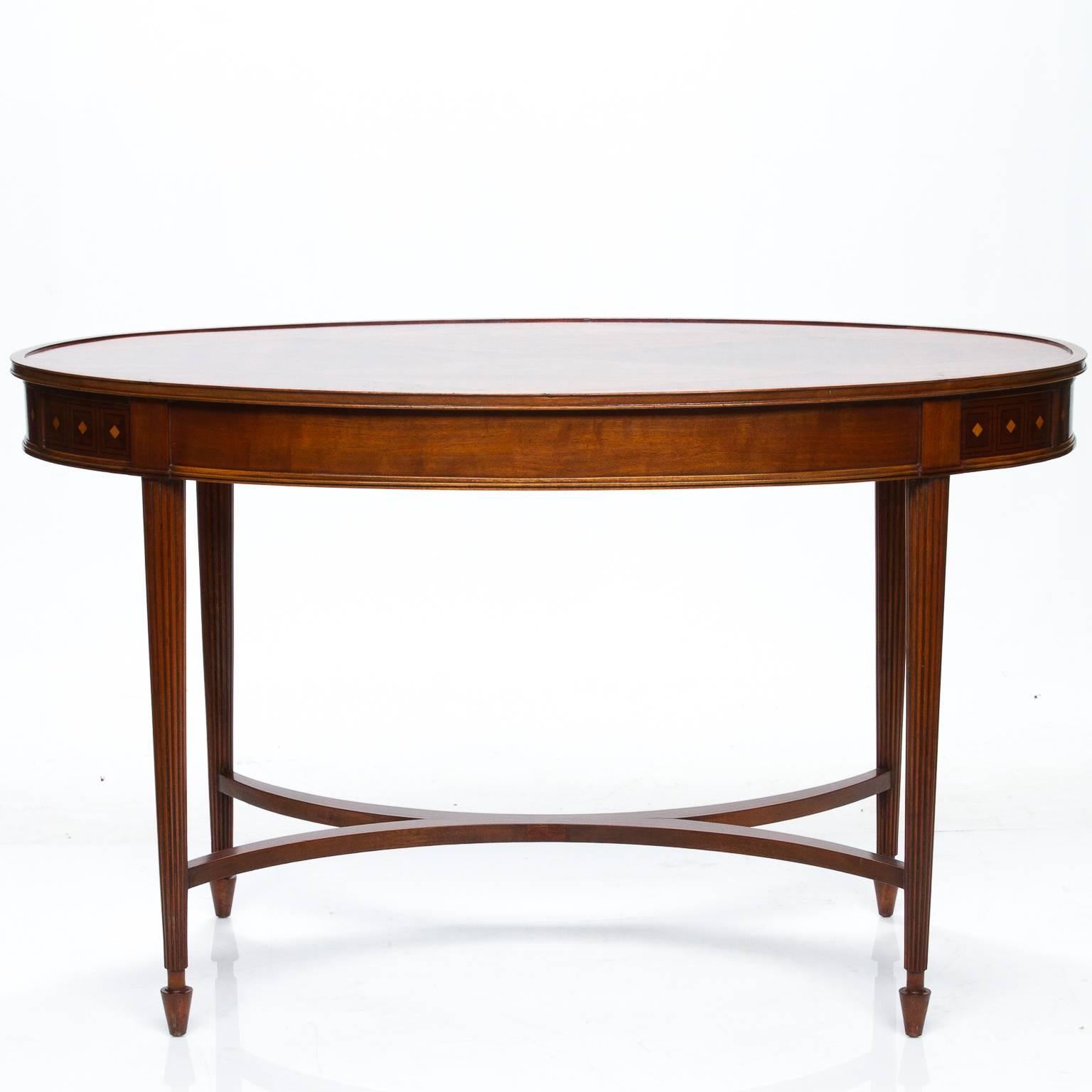 Vintage English Inlaid Oval Writing Desk 2