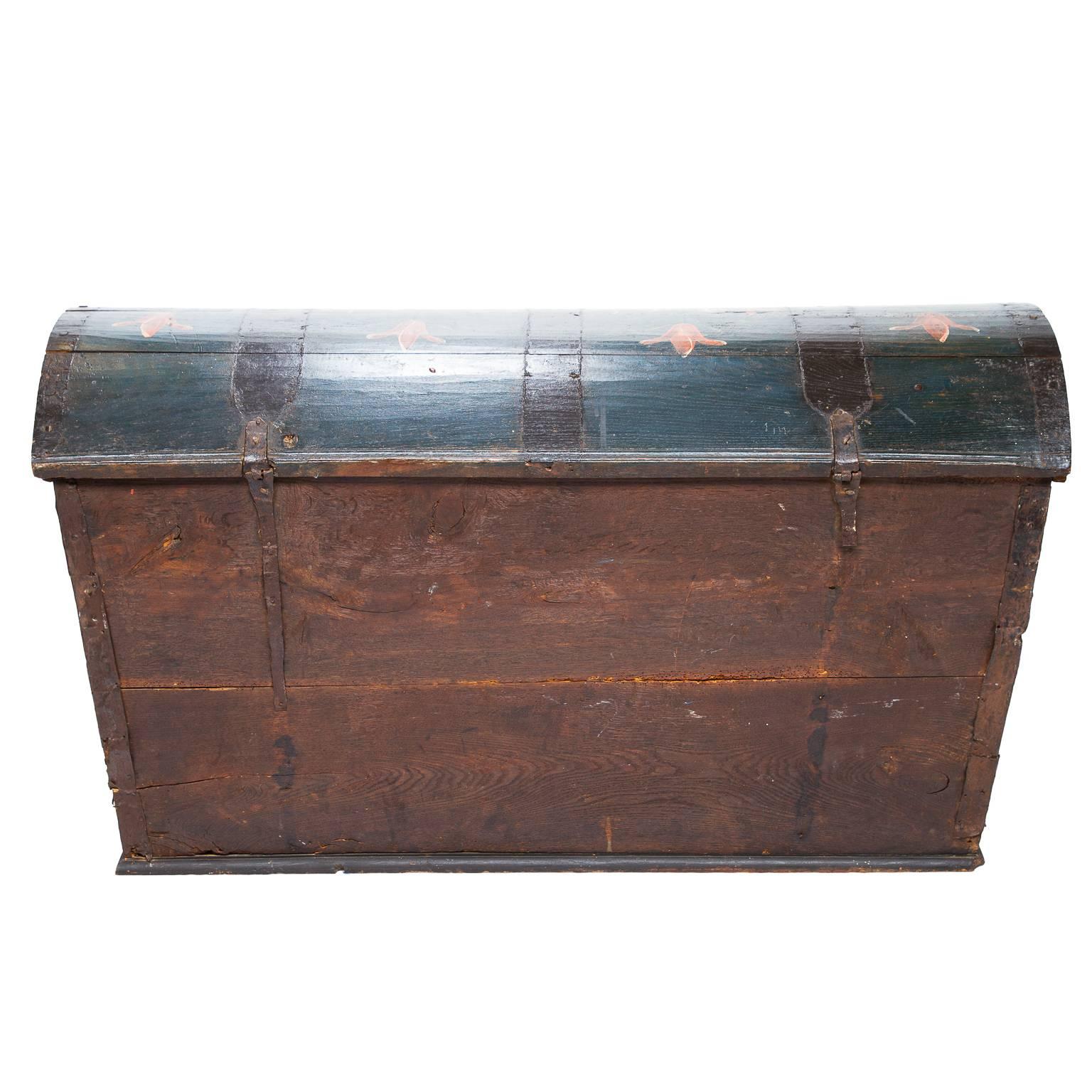 Forged 19th Century Swedish Hand-Painted Dome Top Chest