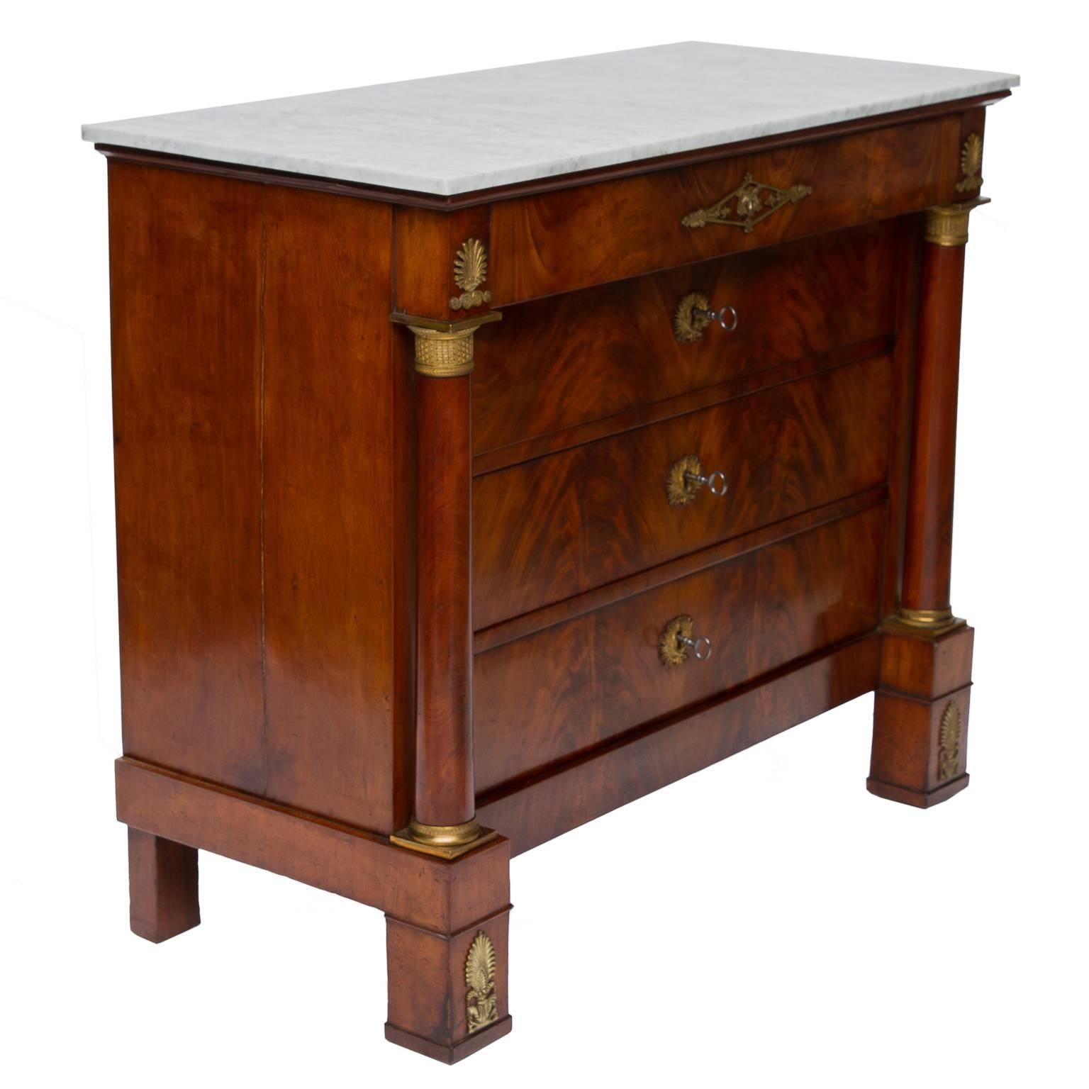 Woodwork 19th Century French Empire Marble-Top Commode